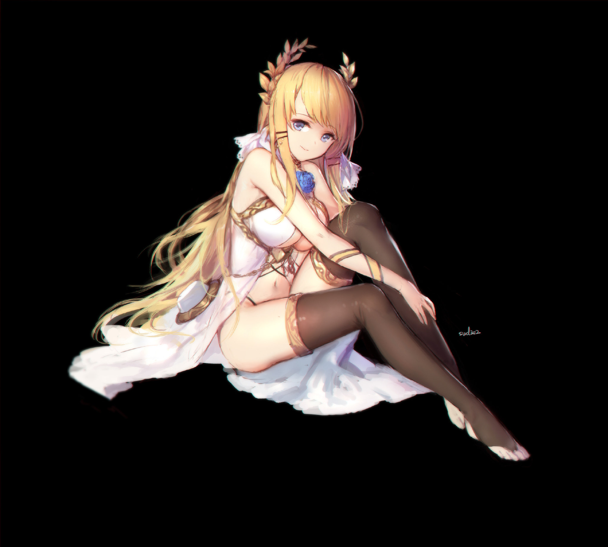 Anime 2048x1843 Swd3e2 Azur Lane cleavage dress no bra panties thigh-highs simple background blonde boobs Victorious (Azur Lane)