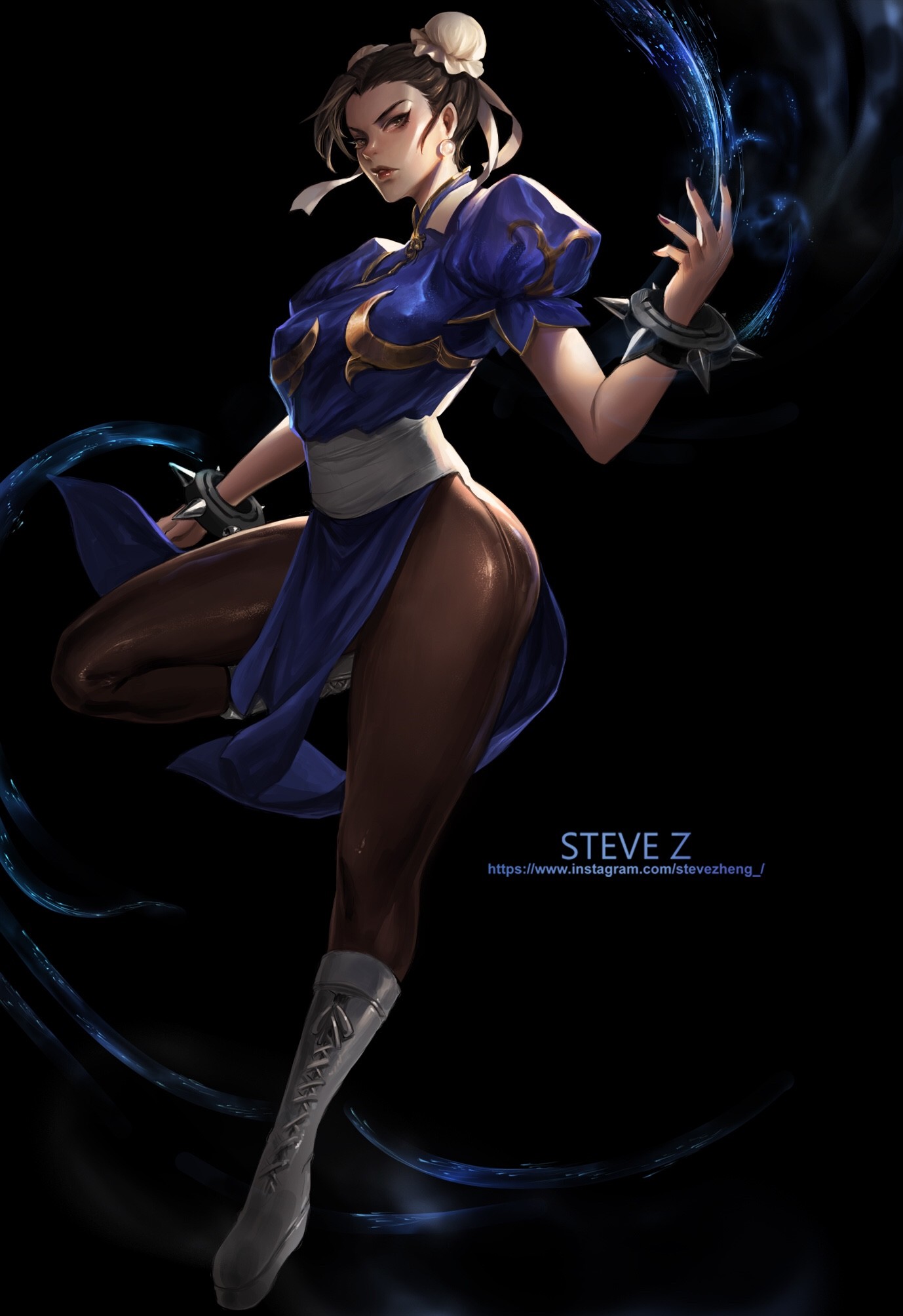 General 1378x2008 women Street Fighter brunette Chun-Li drawing Steve Zheng odango