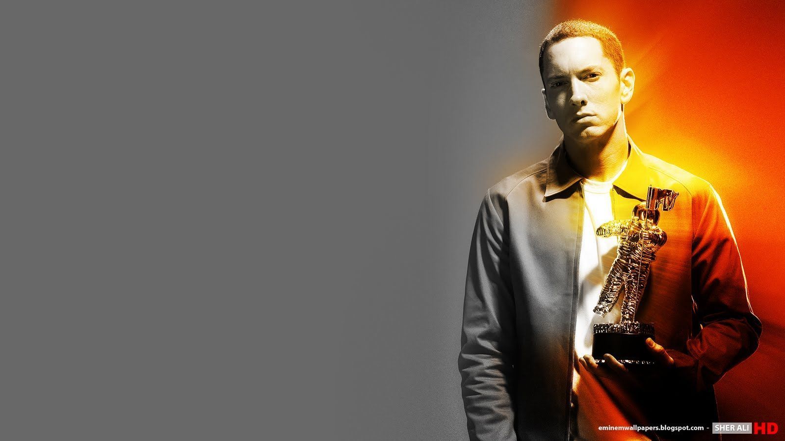 General 1600x900 Eminem MTV simple background looking at viewer Rapper singer