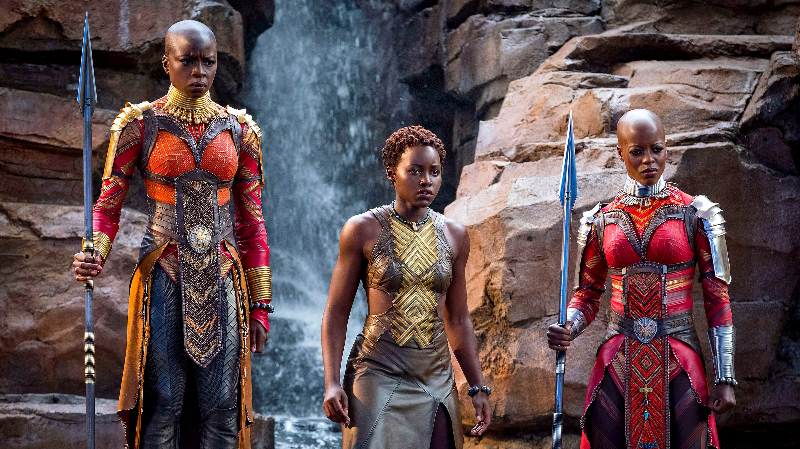 People 2700x1518 Marvel Cinematic Universe Black Panther Okoye Nakia Lupita Nyong'o dark skin movies film stills women