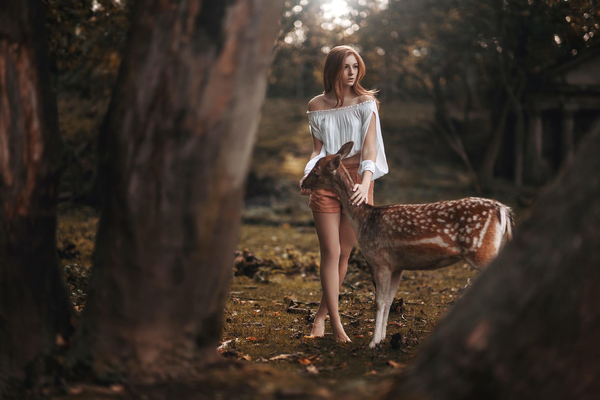 People 2000x1334 women model deer Victoria Meisel redhead barefoot