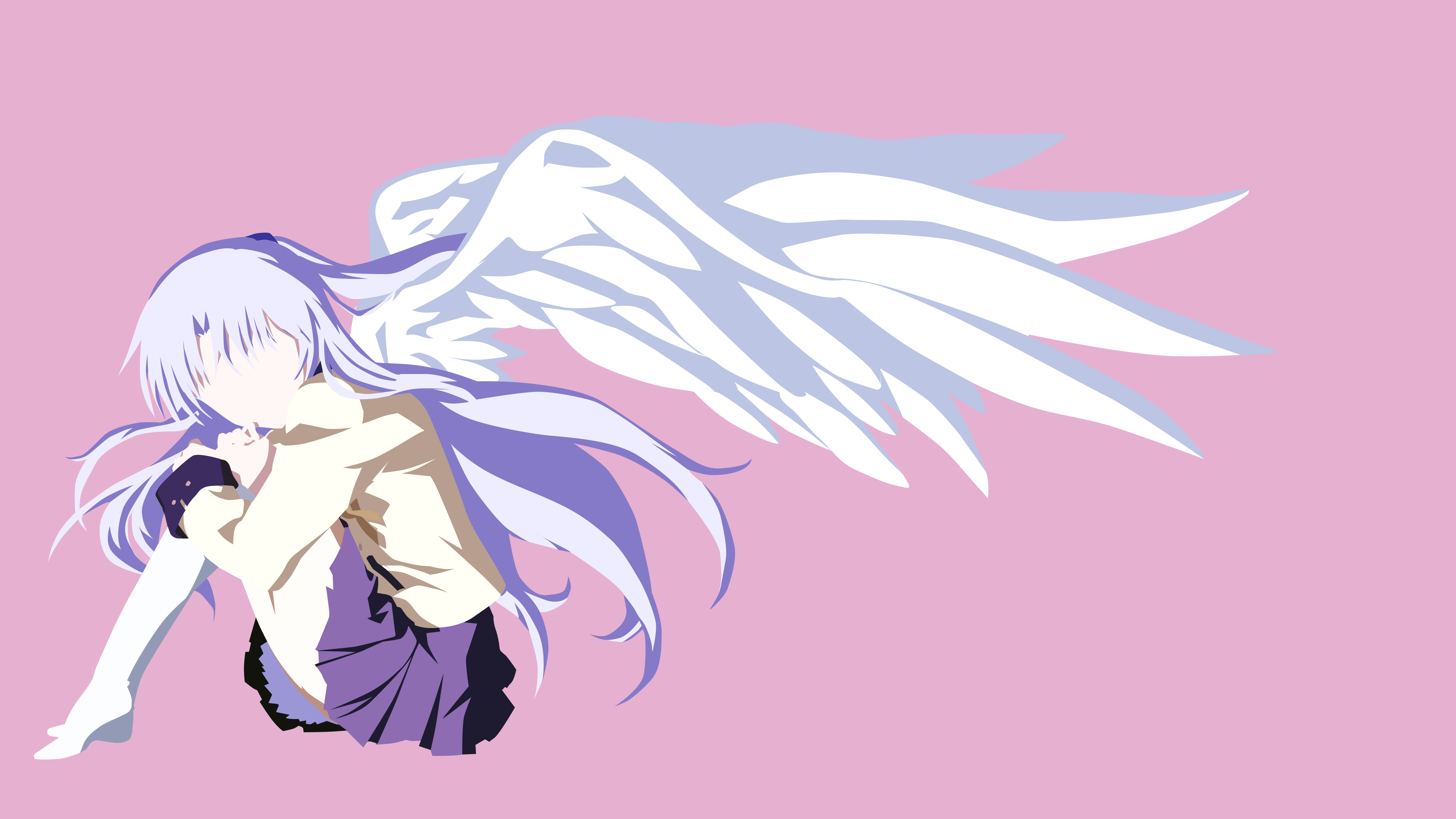 Anime 5169x2908 minimalism Angel Beats! Tachibana Kanade wings simple background sitting anime anime girls angel pink background DeviantArt