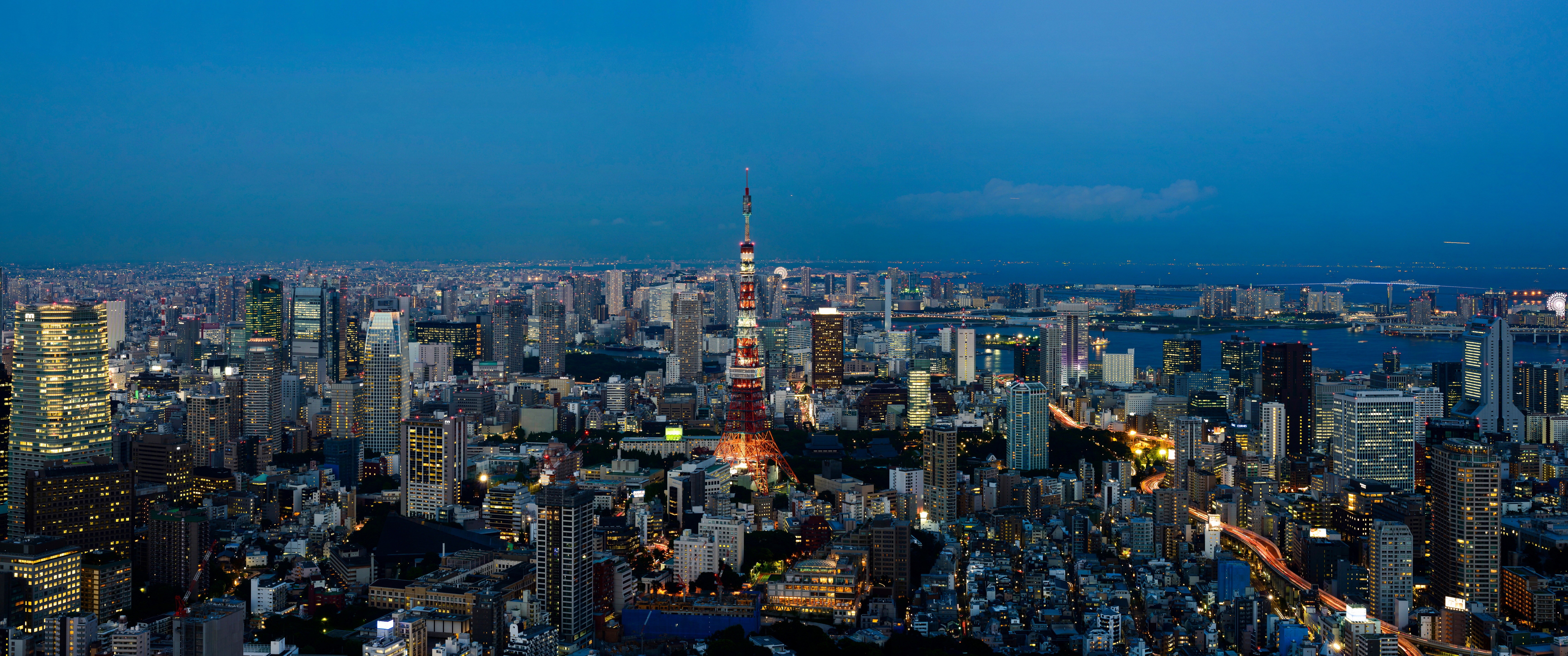 General 6880x2880 Tokyo Tokyo Tower cityscape city city lights dusk Asia