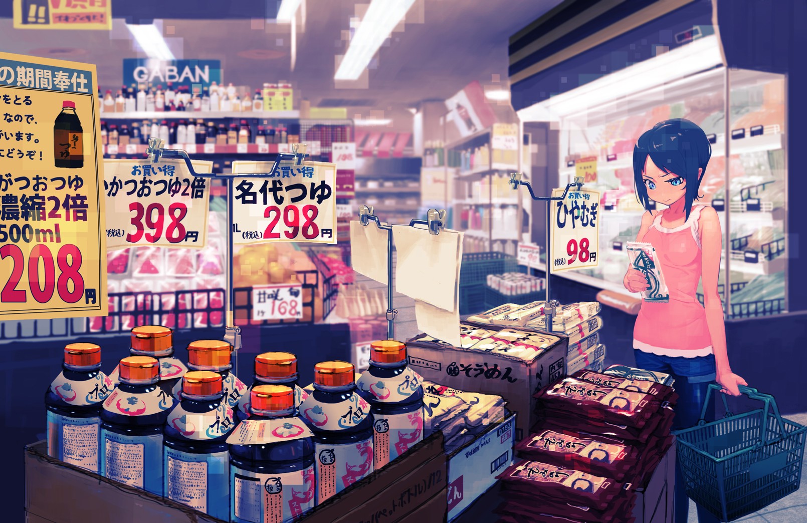 Anime 1610x1043 anime stores Japan supermarket food numbers anime girls