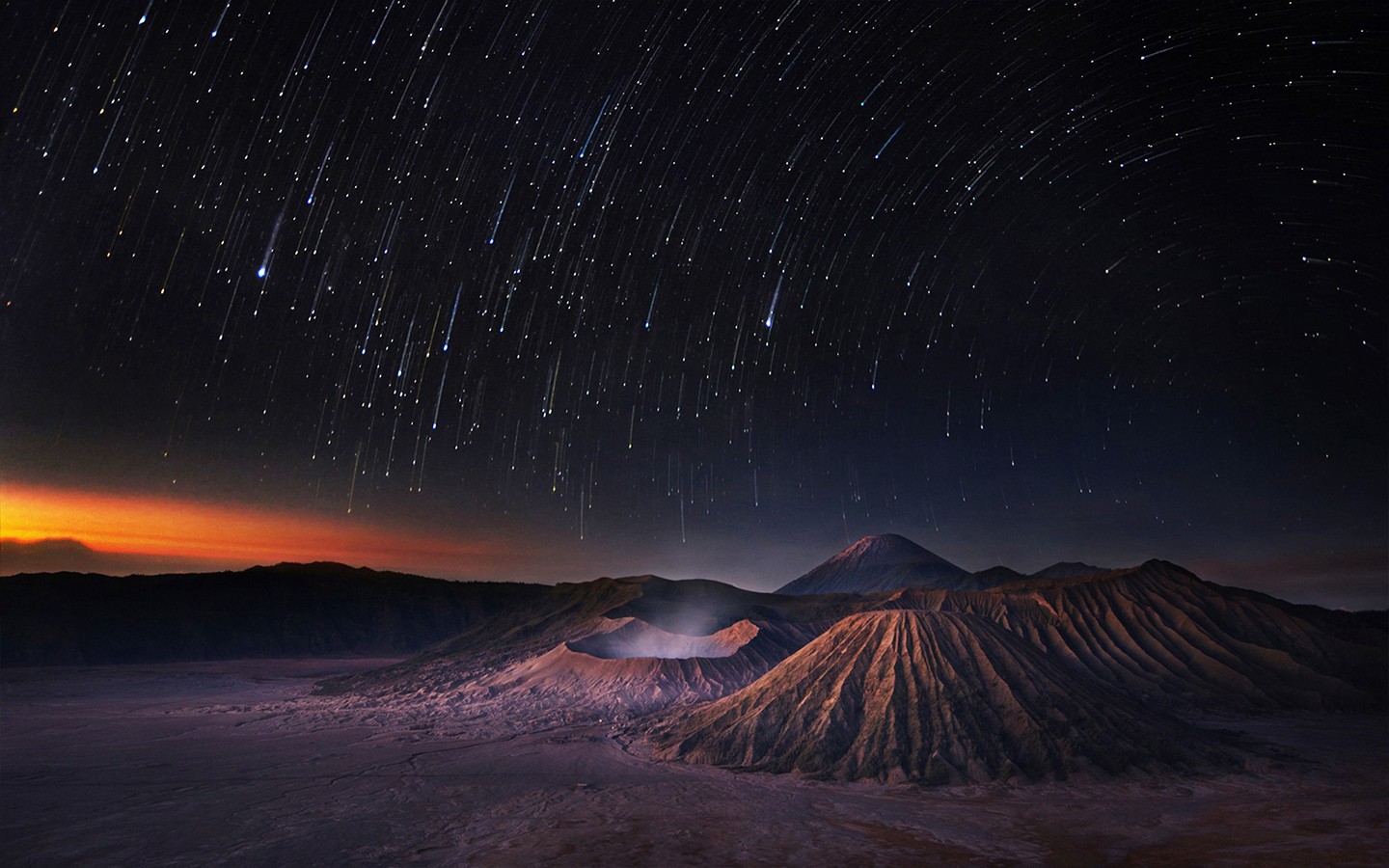 General 1440x900 landscape Mount Bromo long exposure Milky Way crater volcano Indonesia star trails Java (island) night stars