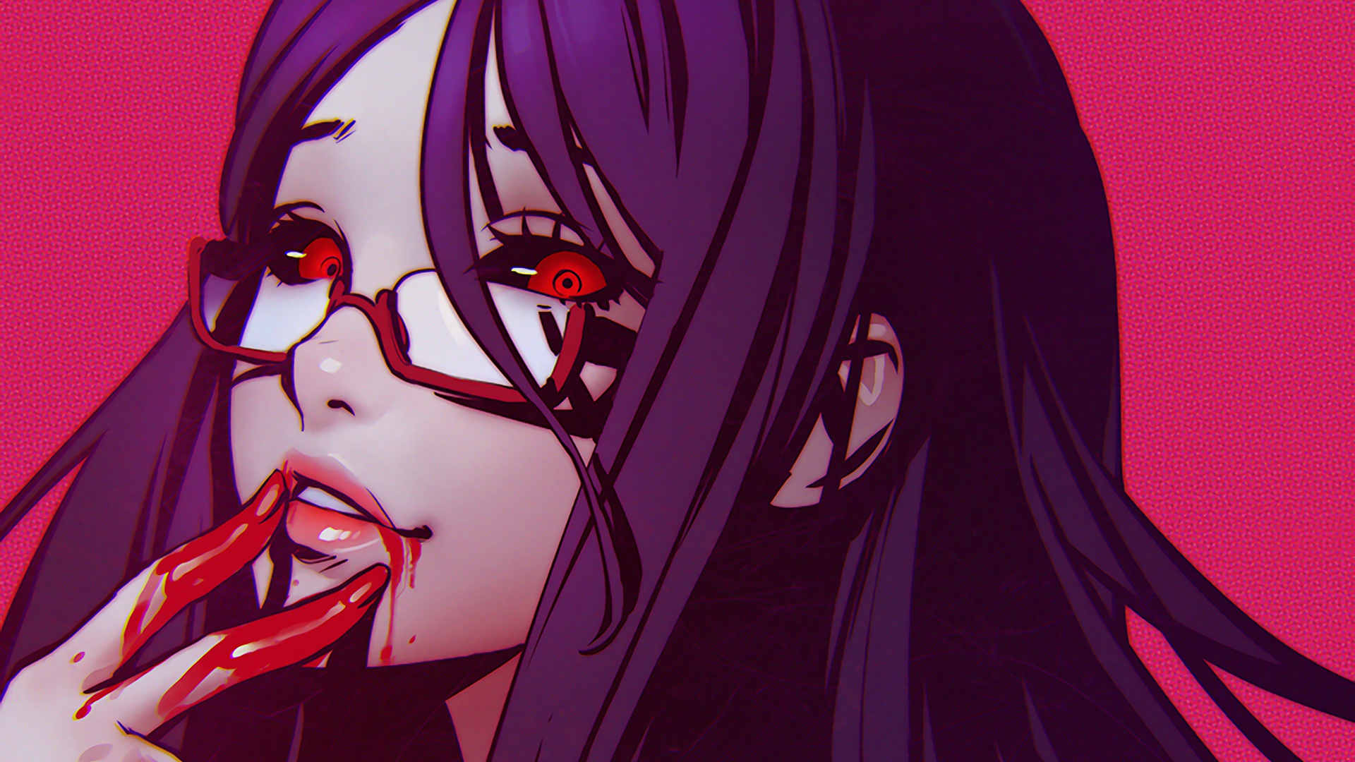 General 1920x1080 drawing blood red eyes Kamishiro Rize Tokyo Ghoul anime girls anime purple hair looking at viewer