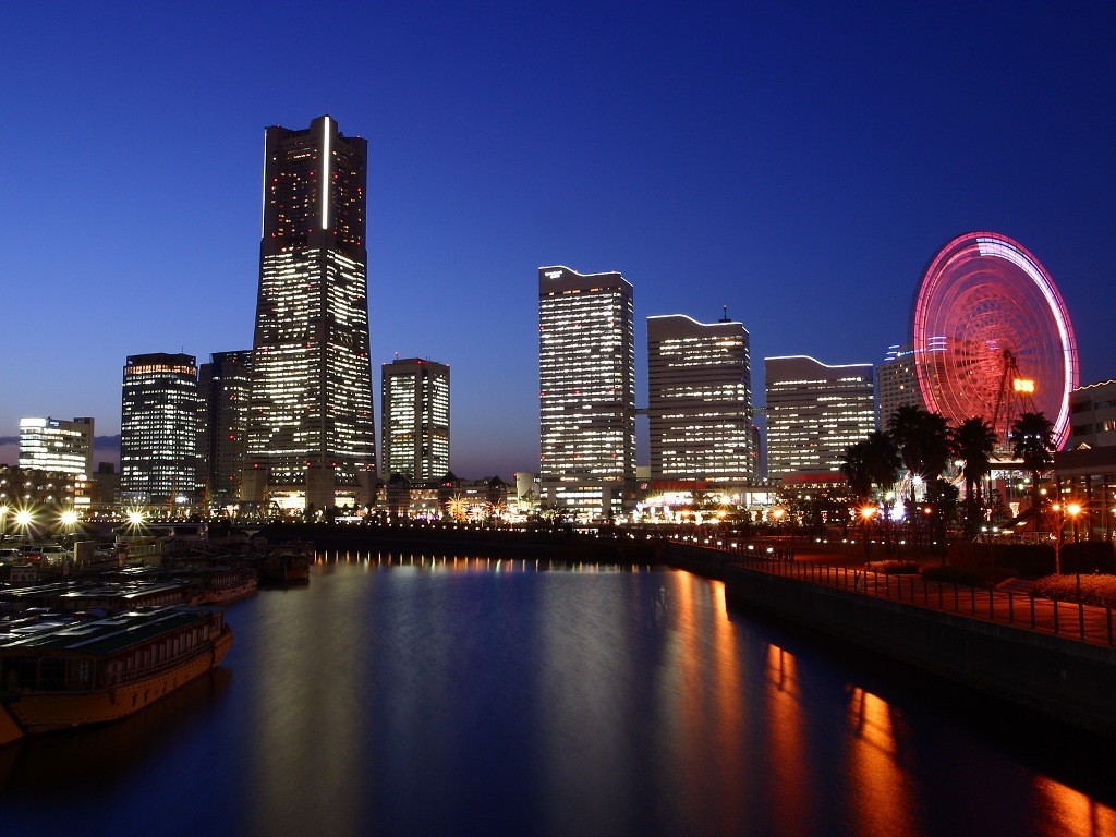 General 1024x768 city cityscape city lights ferris wheel Yokohama Asia Japan