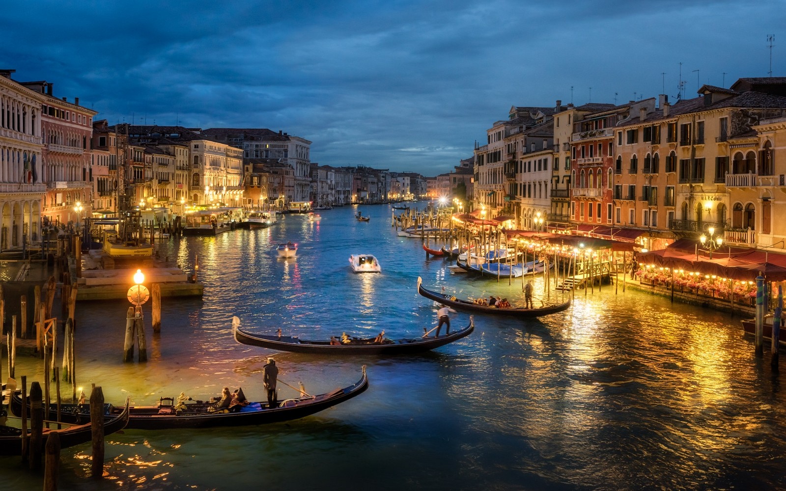 General 1600x1000 photography urban architecture canal sea gondolas lights old building evening Venice Italy Grand Canal city lights