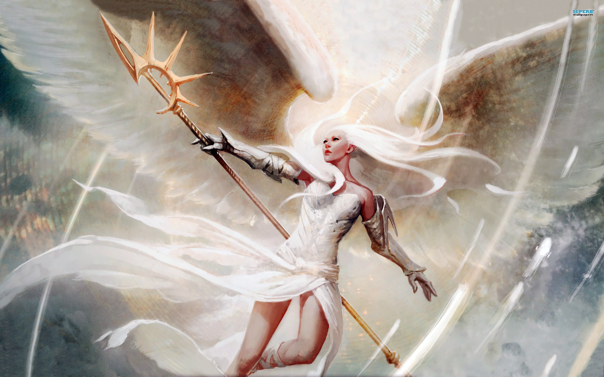 General 2560x1600 fantasy art angel Magic: The Gathering Trading Card Games women spear wings long hair fantasy girl