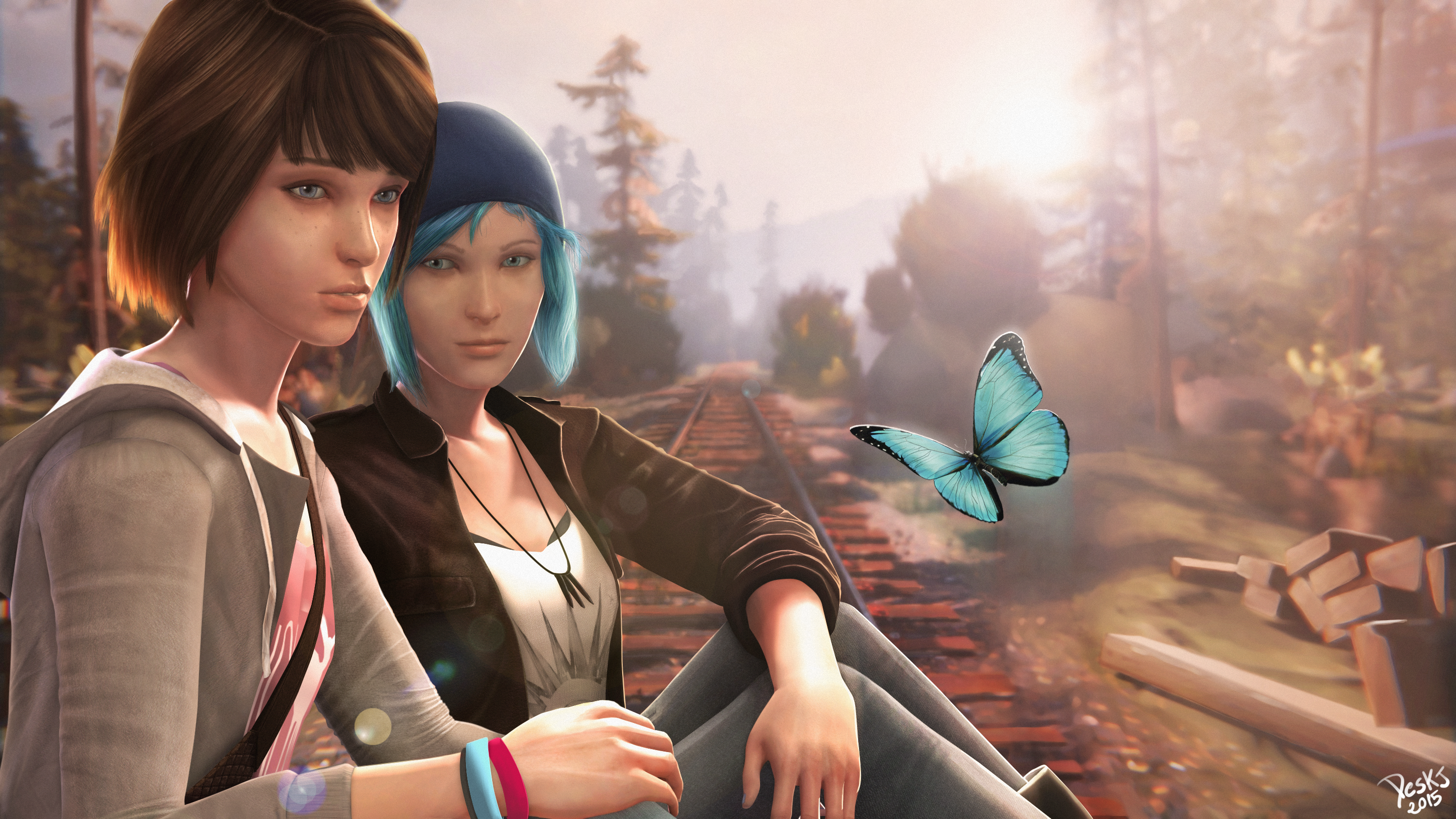 General 3000x1688 Life Is Strange Max Caulfield Chloe Price video games PC gaming two women butterfly insect railway video game girls 2015 (Year)