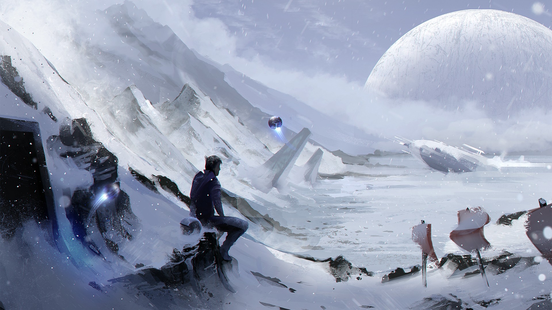 General 1920x1080 artwork Monstercat planet ice science fiction landscape snow