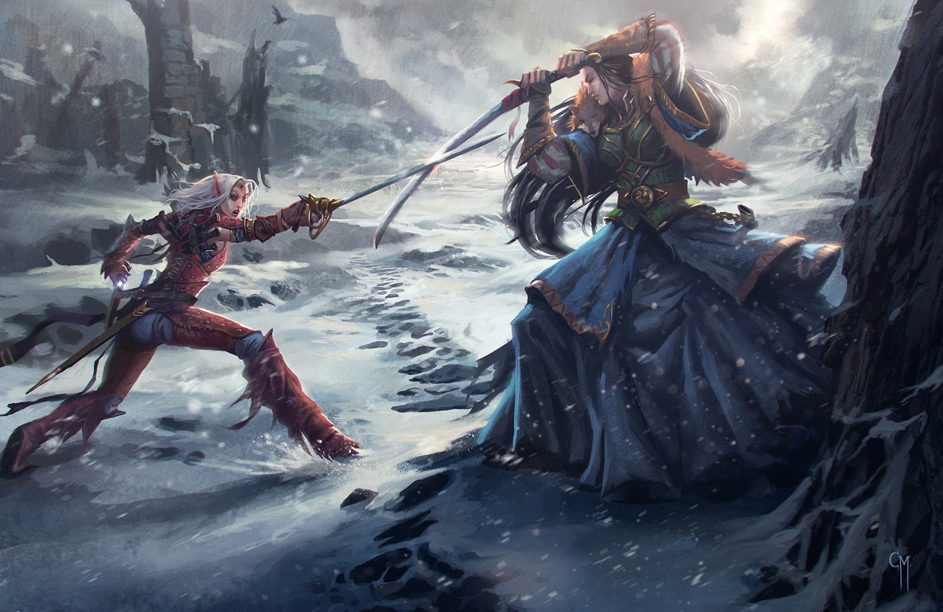 General 1920x1247 artwork fantasy art Pathfinder fantasy girl sword weapon women with swords
