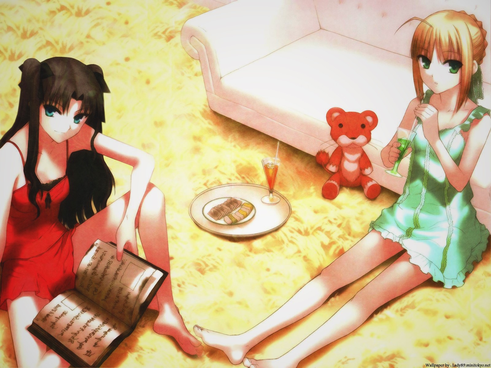 Anime 1600x1200 Fate/Stay Night Saber Tohsaka Rin anime girls