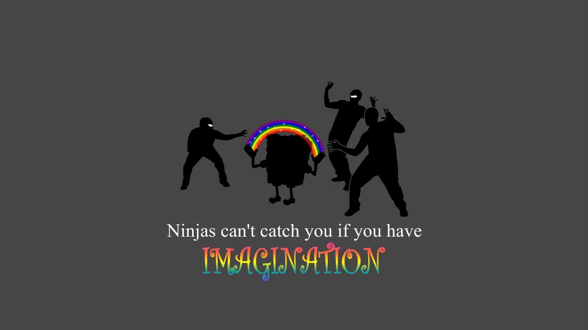 General 1920x1080 SpongeBob SquarePants ninjas can't catch you if ninjas rainbows cartoon digital art simple background text