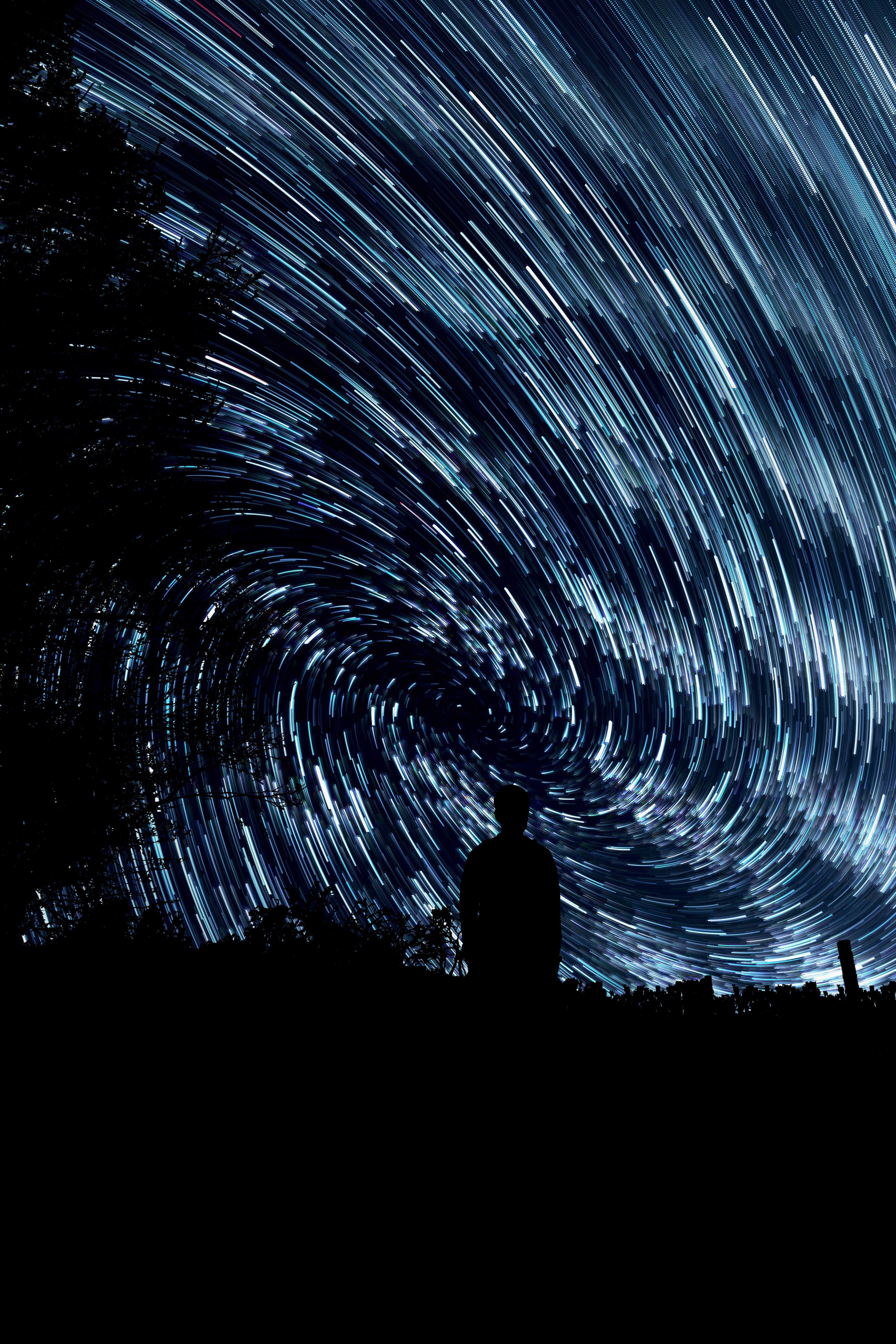 General 3456x5184 nature stars space star trails looking up men outdoors dark digital art sky long exposure