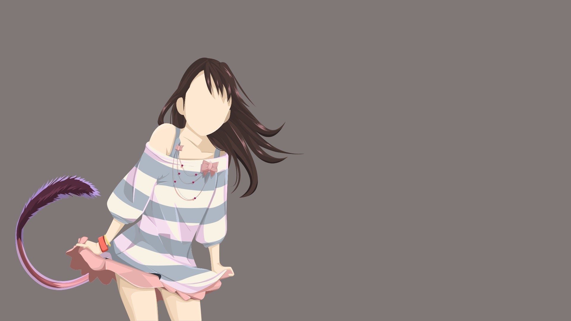 Anime 1920x1080 Noragami Iki Hiyori anime girls anime tail skirt striped clothing gray background simple background long hair
