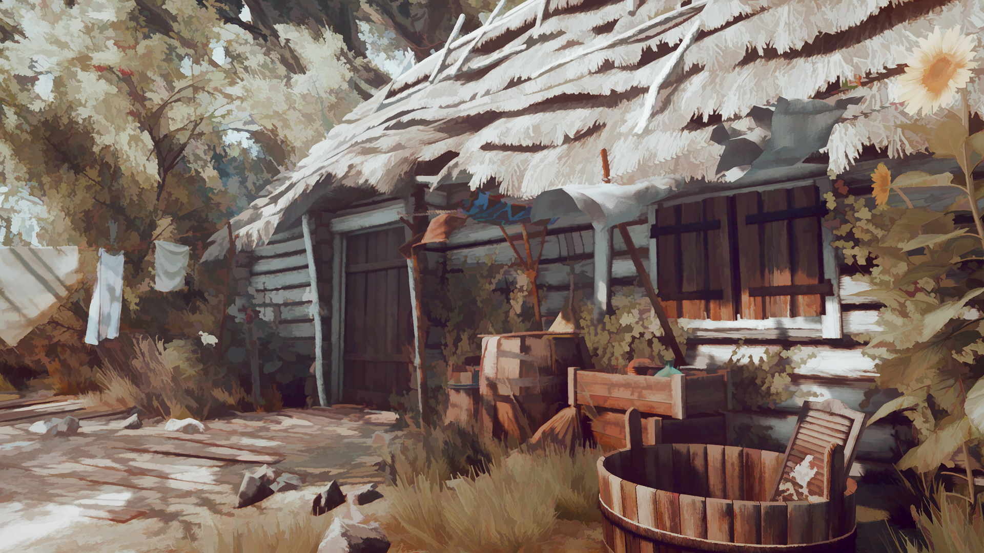 General 1920x1080 The Witcher 3: Wild Hunt video games painting digital art hut RPG PC gaming