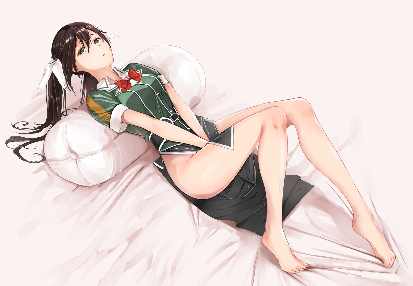 Anime 1613x1118 Tone (KanColle) Kantai Collection anime girls twintails nopan hand(s) between legs