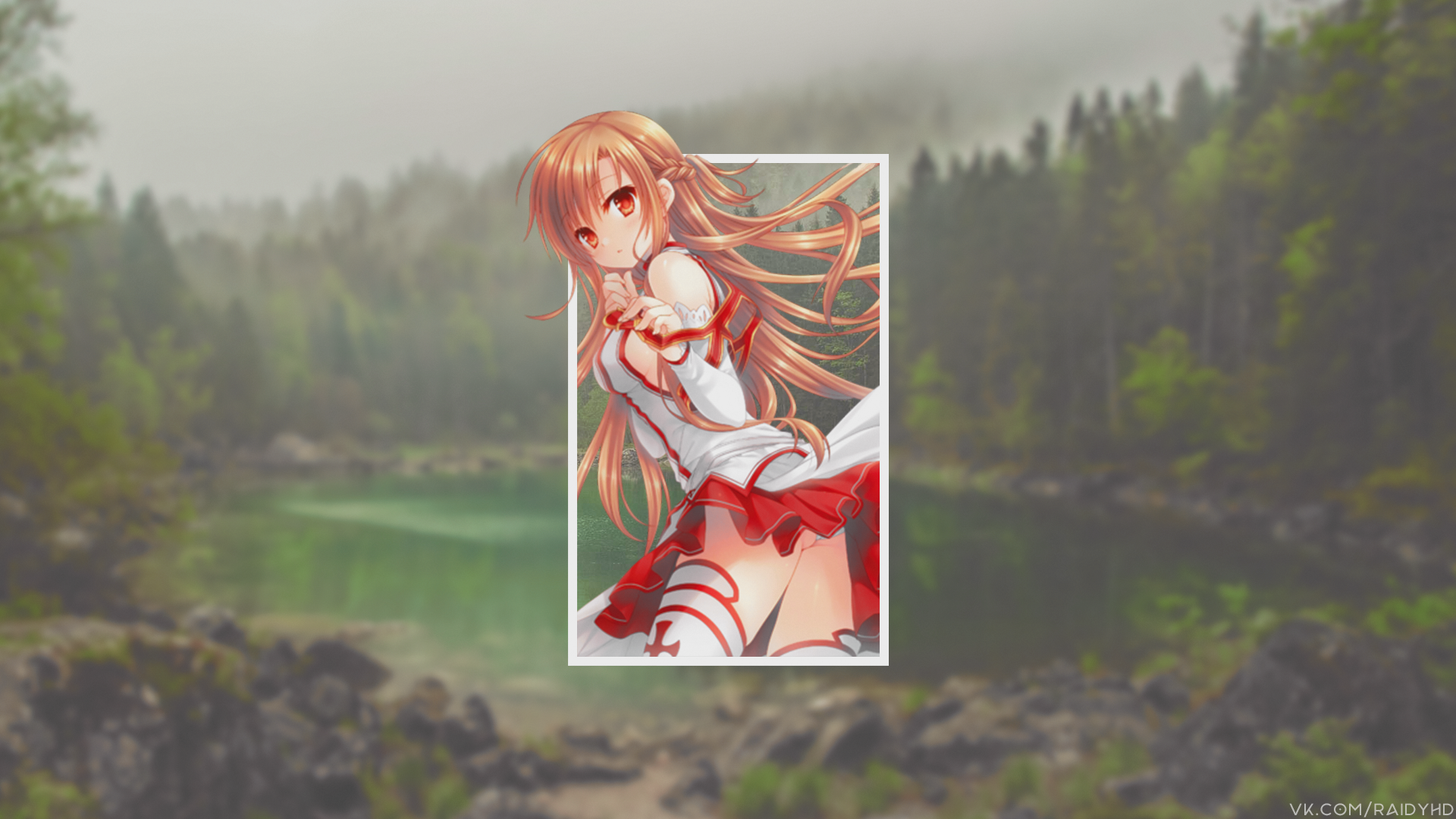 Anime 1920x1080 anime anime girls picture-in-picture Sword Art Online Yuuki Asuna (Sword Art Online) redhead red eyes ass cheeks trees