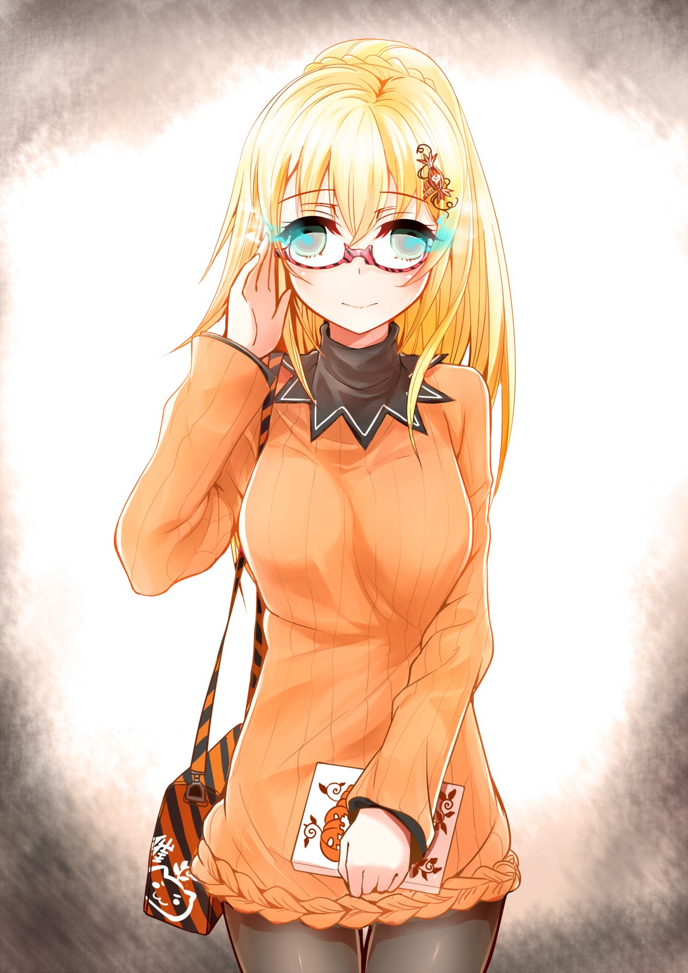 Anime 1343x1900 anime anime girls sweater long hair blonde glasses Halloween