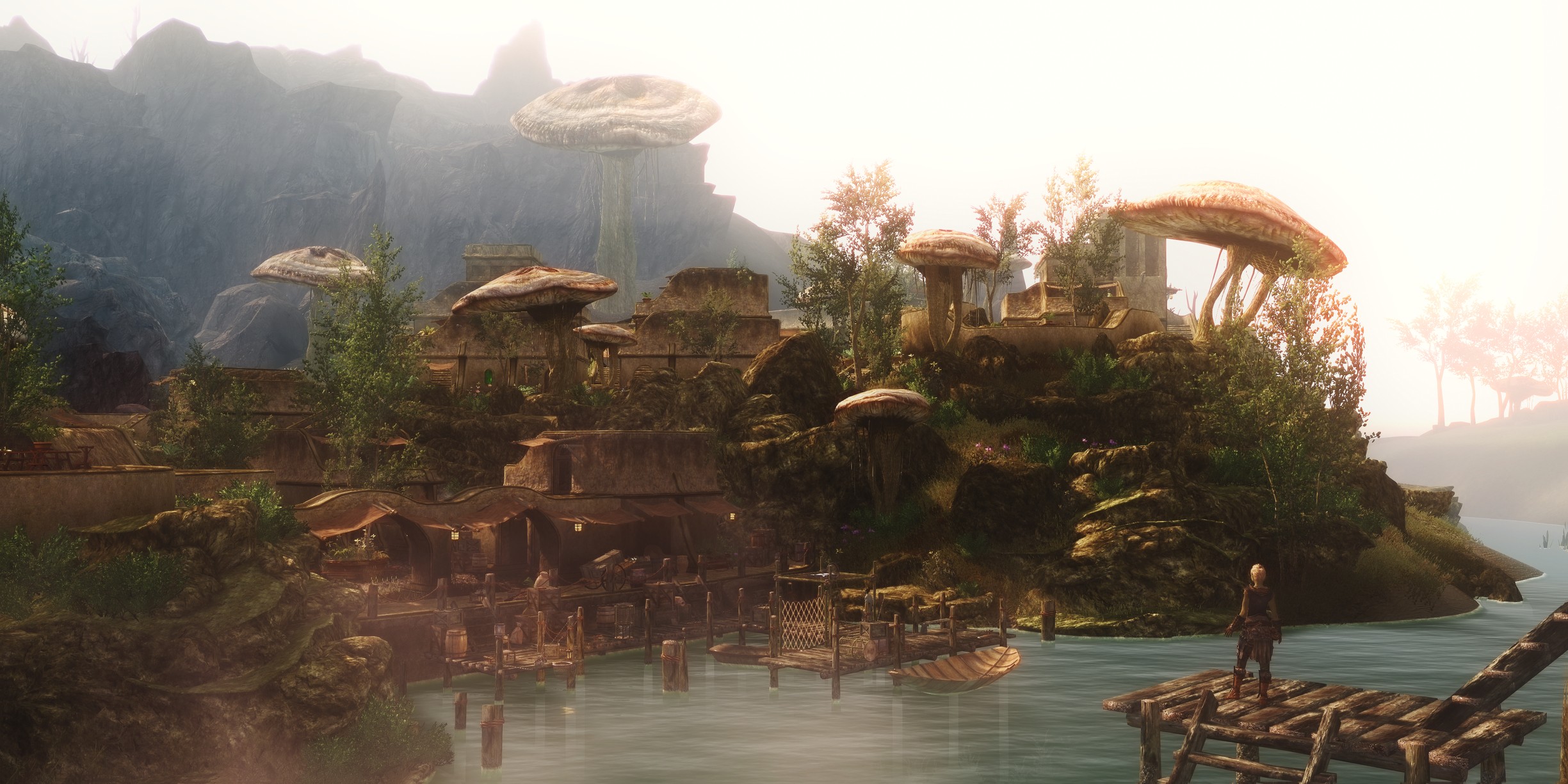 General 2449x1225 PC gaming screen shot The Elder Scrolls III: Morrowind fantasy city fantasy town