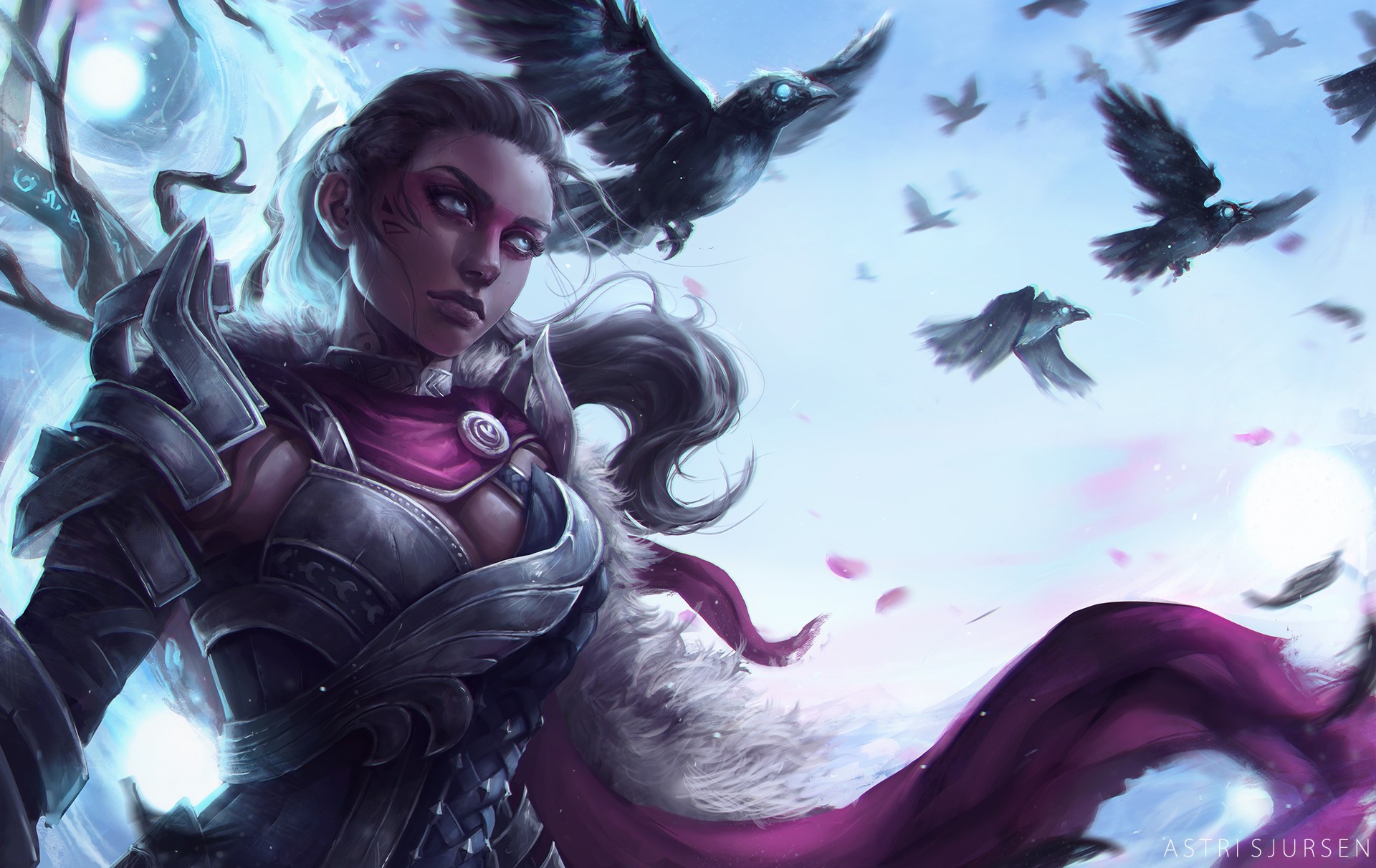 General 1920x1212 fantasy art warrior armor Guild Wars 2 figure-hugging armor cleavage low-angle birds ponytail hair blowing in the wind