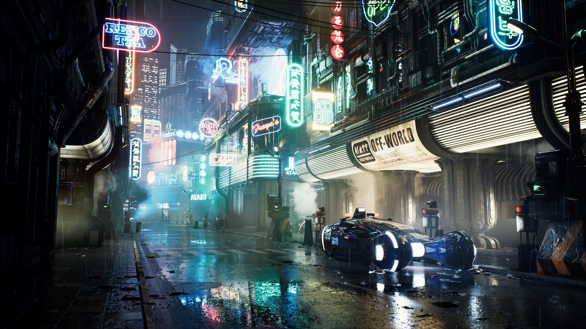 General 1920x1080 cyberpunk Blade Runner rain futuristic city wet street neon cyan