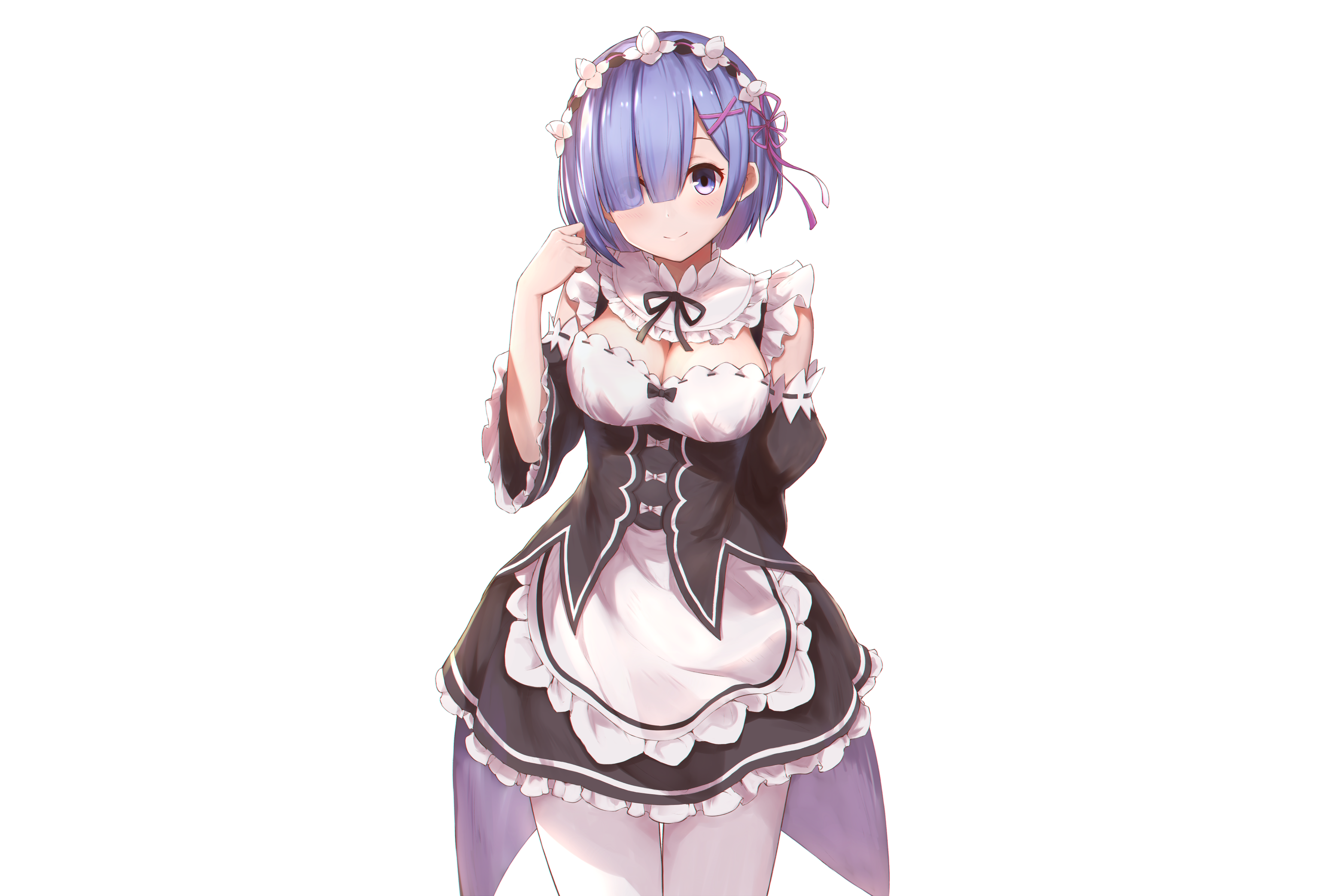 Anime 3130x2087 anime anime girls white background simple background maid maid outfit Rem (Re:Zero) Re:Zero Kara Hajimeru Isekai Seikatsu