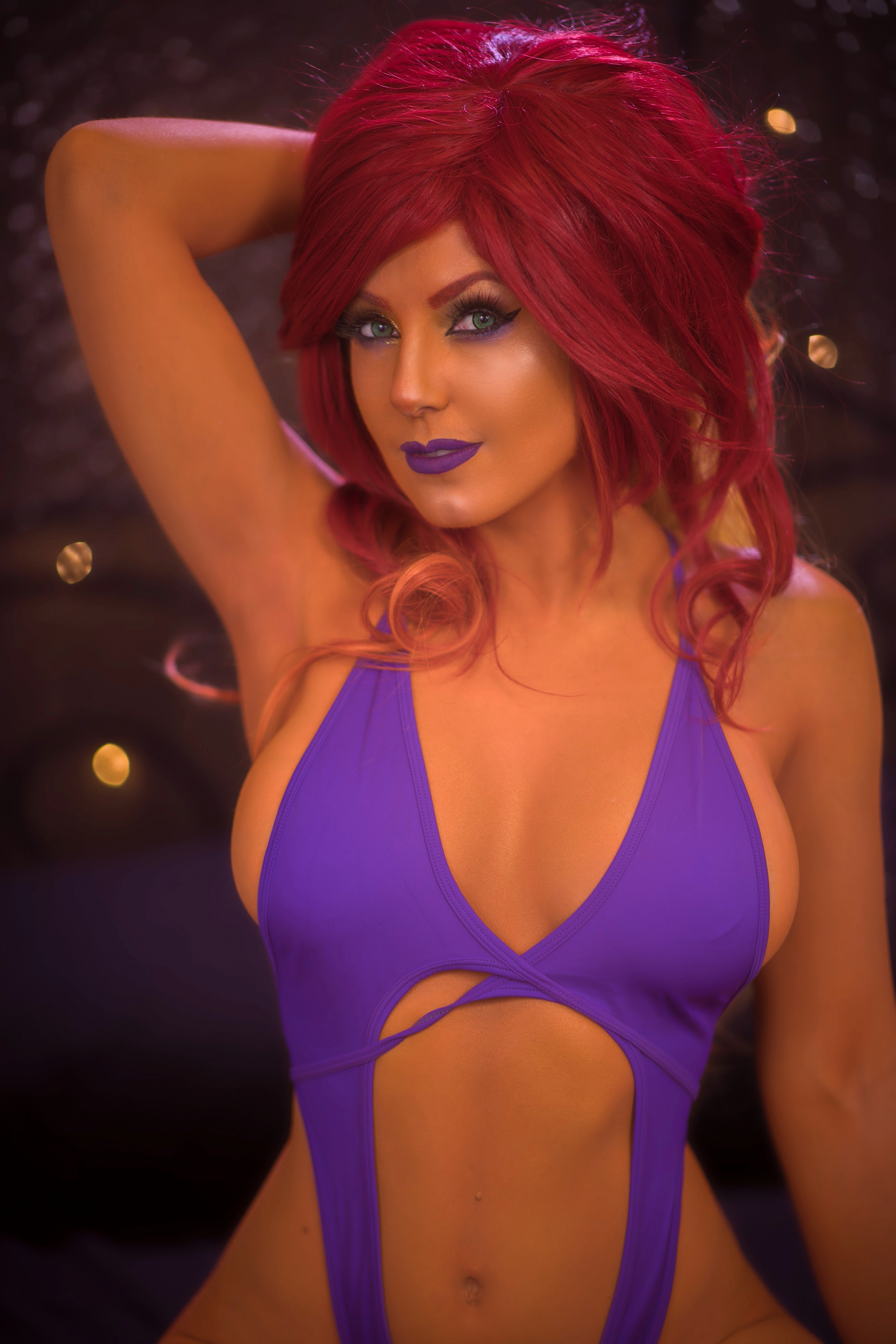 People 1927x2890 Jessica Nigri cosplay Starfire looking at viewer Teen Titans cleavage belly button women