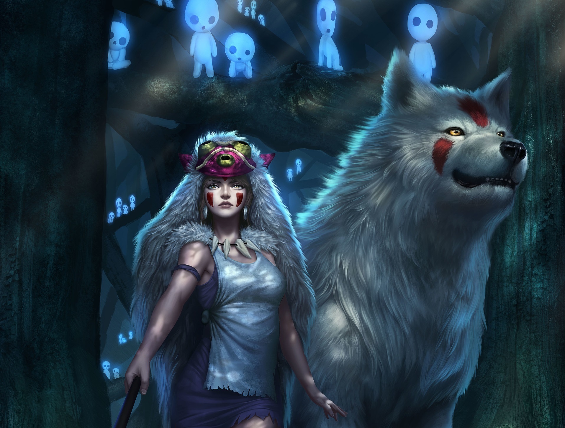 General 1915x1452 creature fantasy art fantasy girl wolf ghost Princess Mononoke