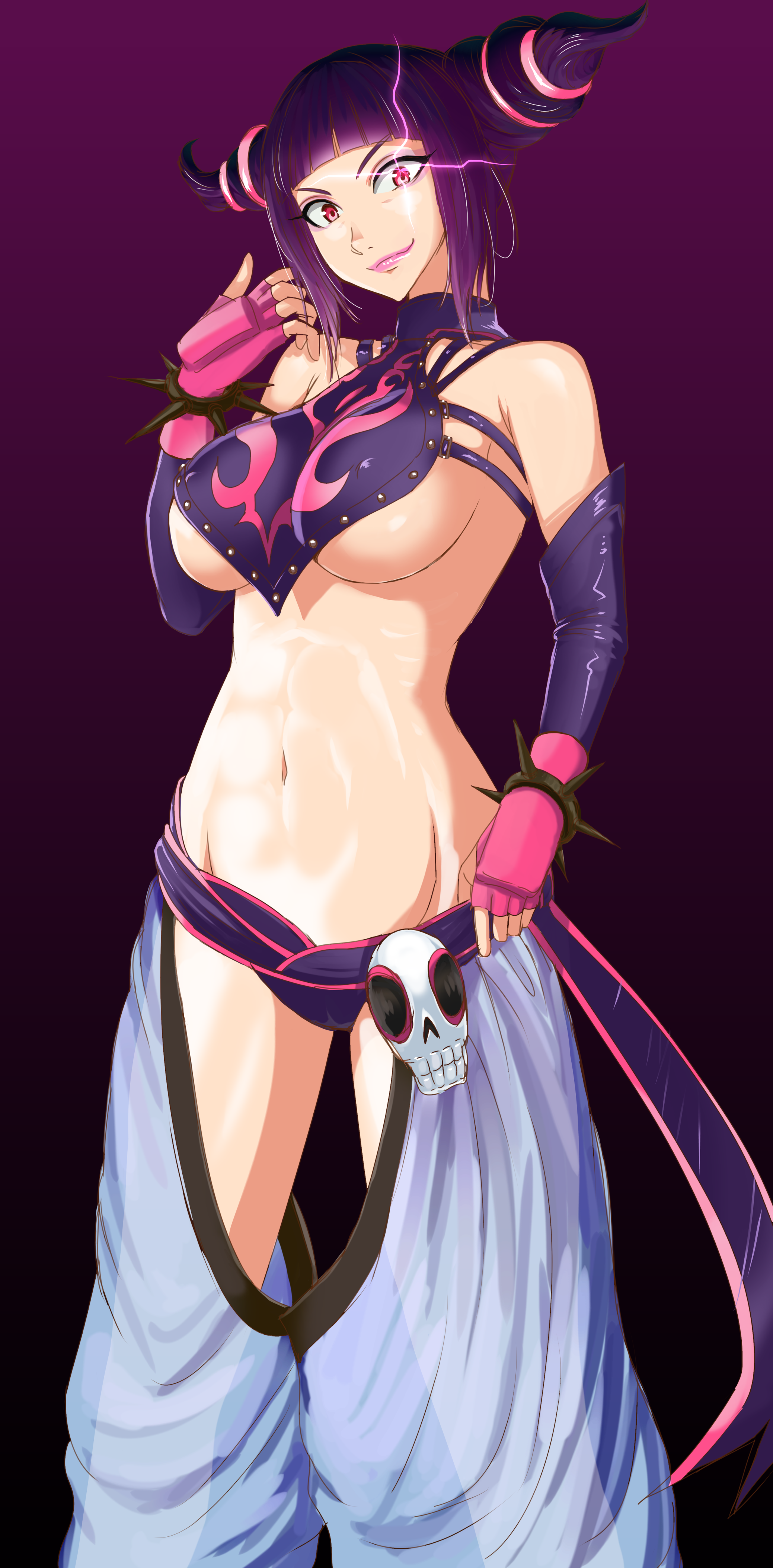 Anime 2077x4214 Street Fighter underboob Han Juri boobs big boobs belly purple background gradient video games PC gaming video game girls video game characters video game warriors fan art looking at viewer