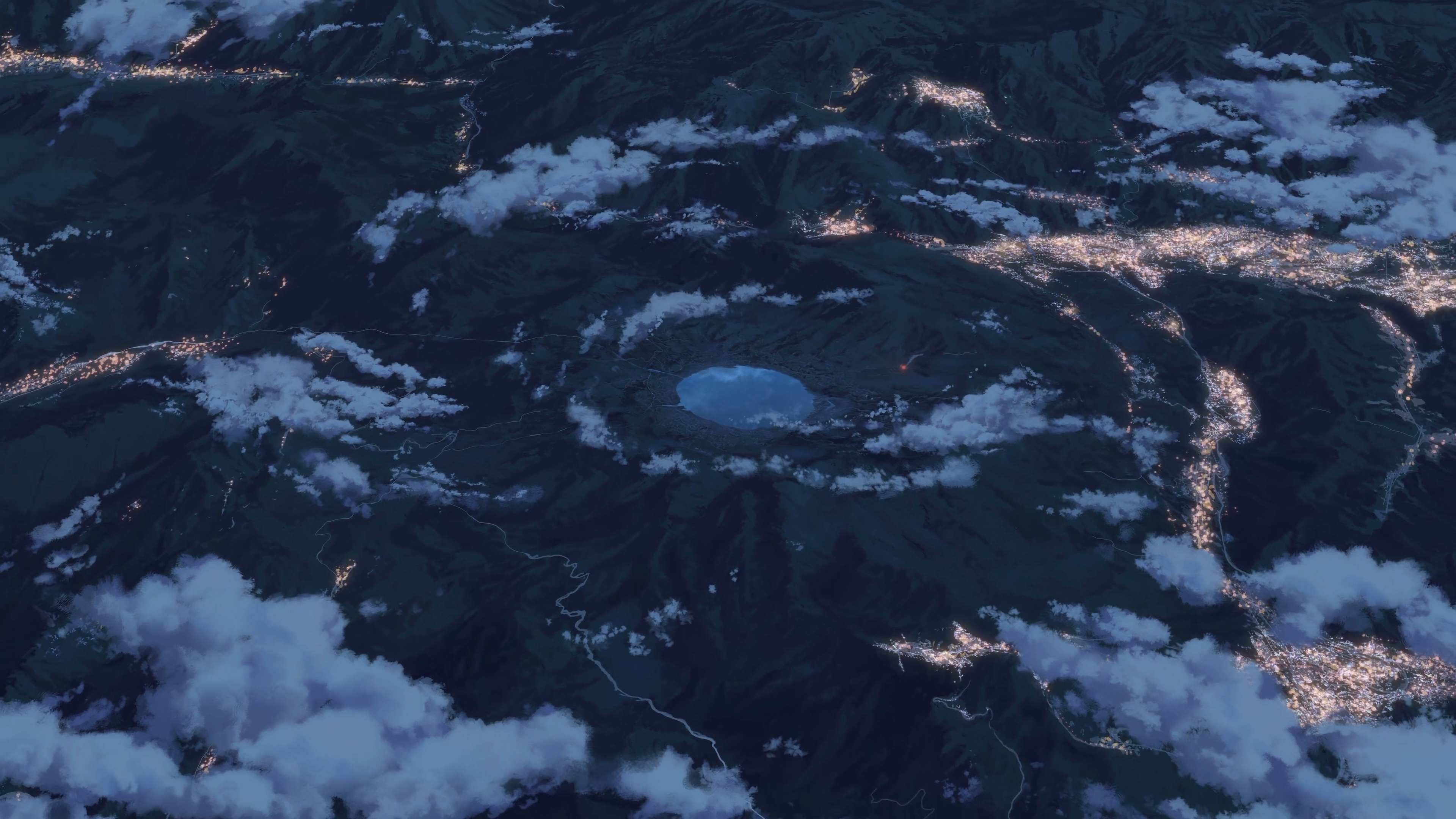 Anime 3840x2160 Makoto Shinkai  Kimi no Na Wa anime landscape city city lights aerial view mountains clouds