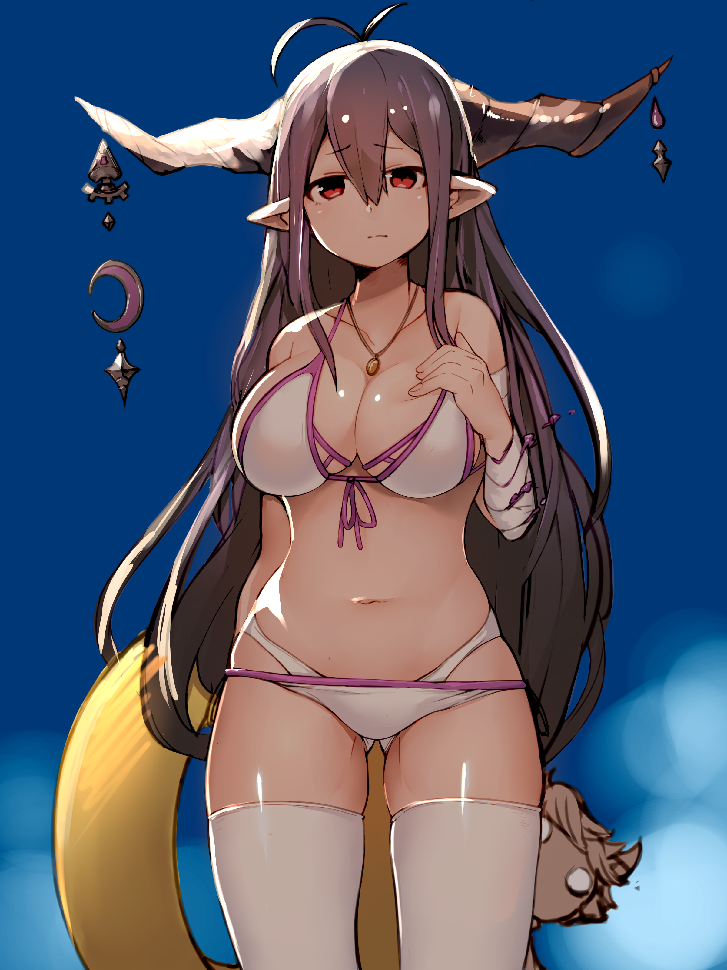 Anime 2400x3200 Danua (Granblue Fantasy) Granblue Fantasy bikini cleavage horns pointy ears red eyes thigh-highs