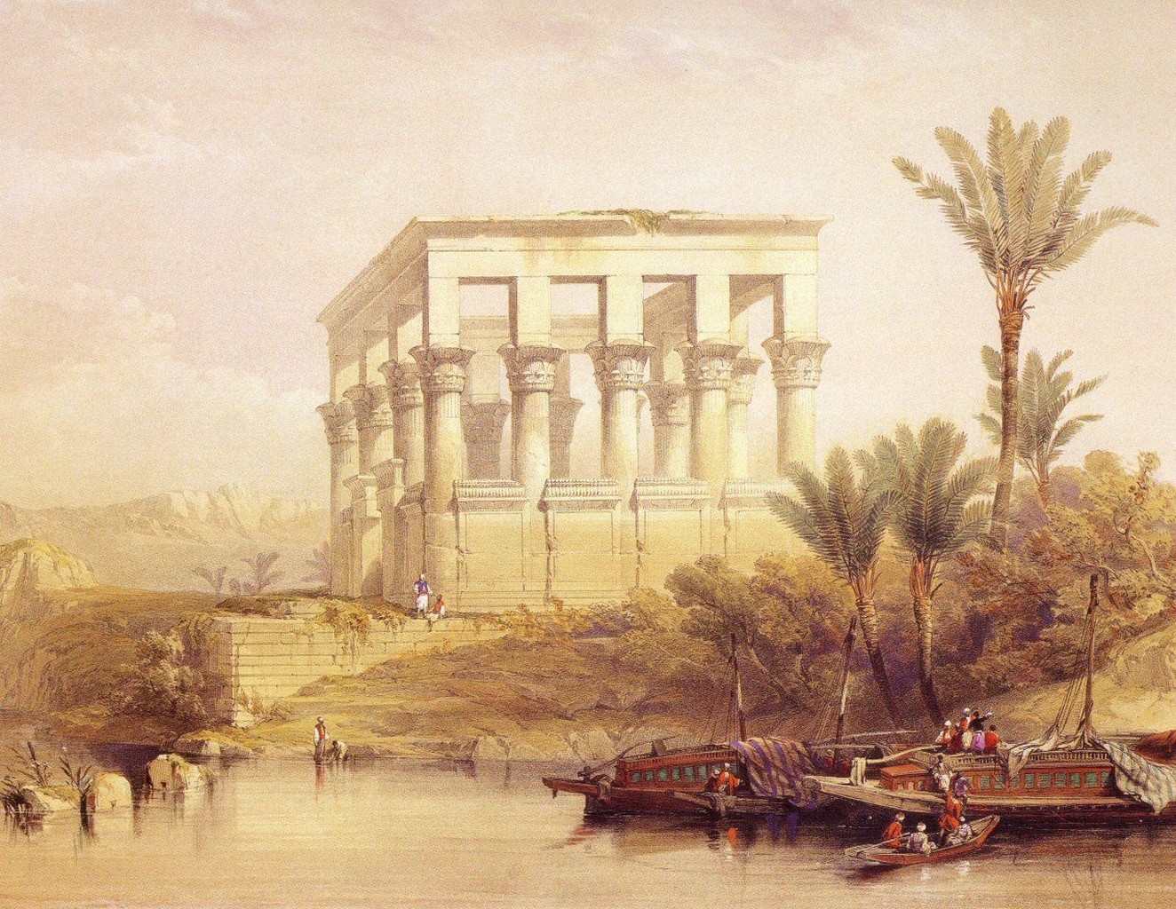 General 1324x1024 David Roberts  Egypt painting boat palm trees