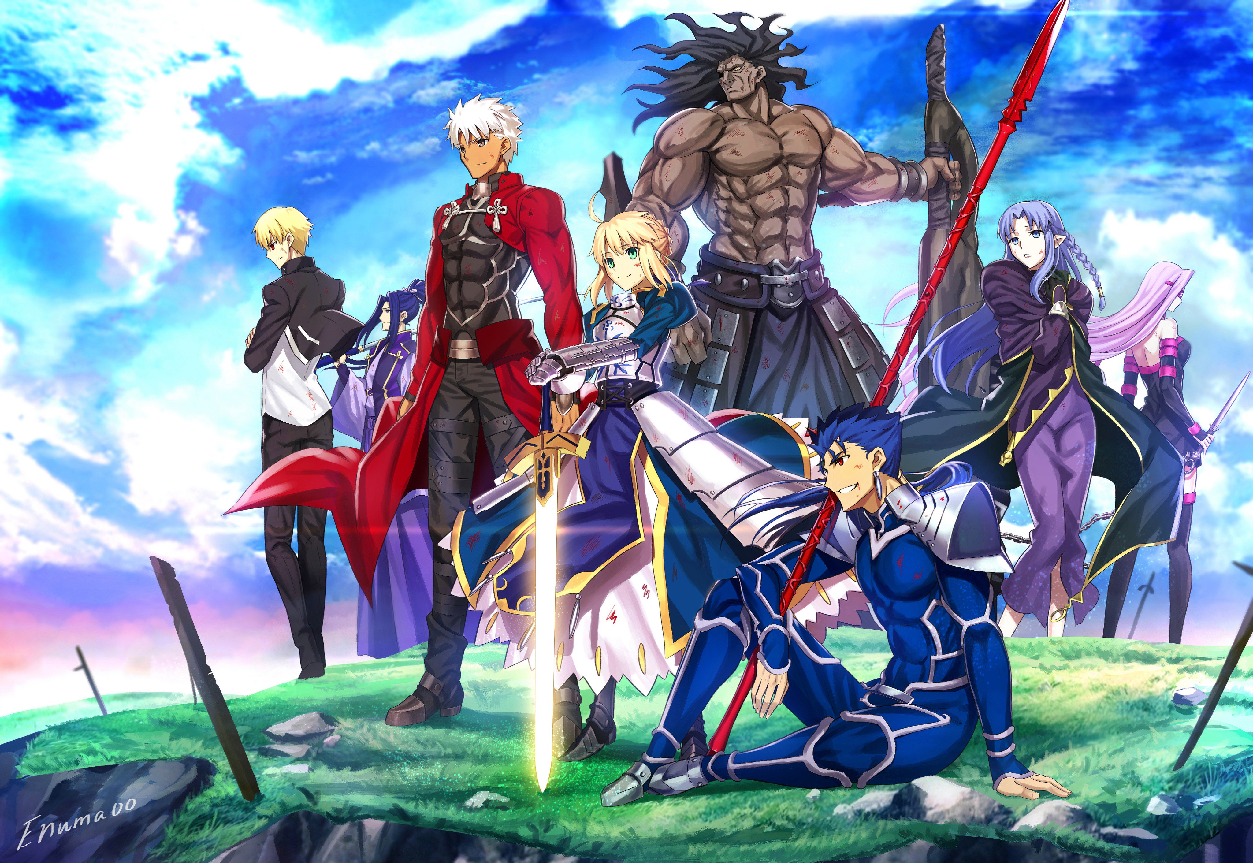 Anime 4096x2821 Fate series Fate/Stay Night Saber Lancer (Fate/Stay Night) Archer (Fate/Stay Night) Caster (Fate/Stay Night) Gilgamesh Rider (Fate/Stay Night) Berserker (Fate/Stay Night)