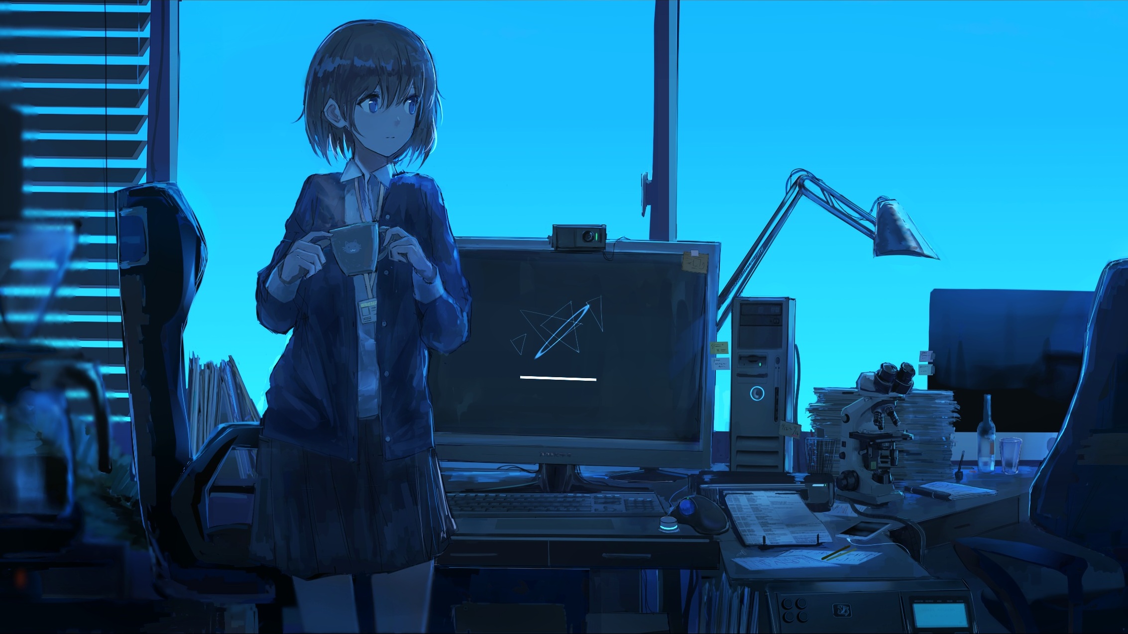 Anime 2266x1274 computer office cup lamp anime moescape anime girls artwork SWAV