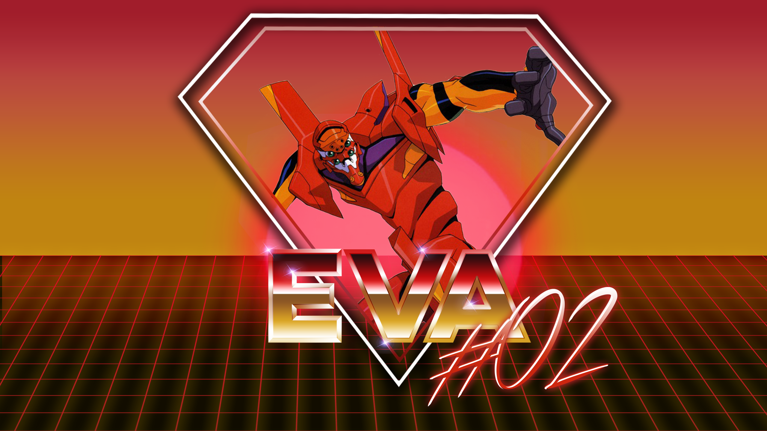 Anime 2560x1440 Neon Genesis Evangelion EVA Unit 02 neon anime vaporwave 2D fan art picture-in-picture