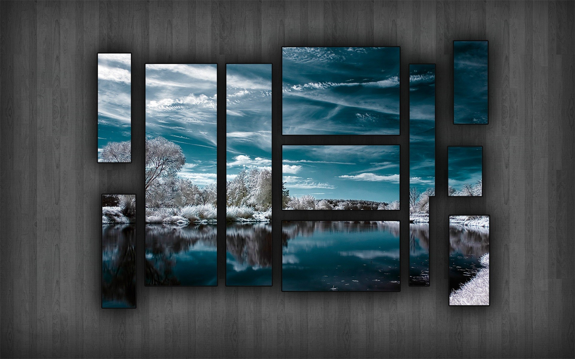 General 1920x1200 selective coloring picture frames collage sky winter nature digital art picture
