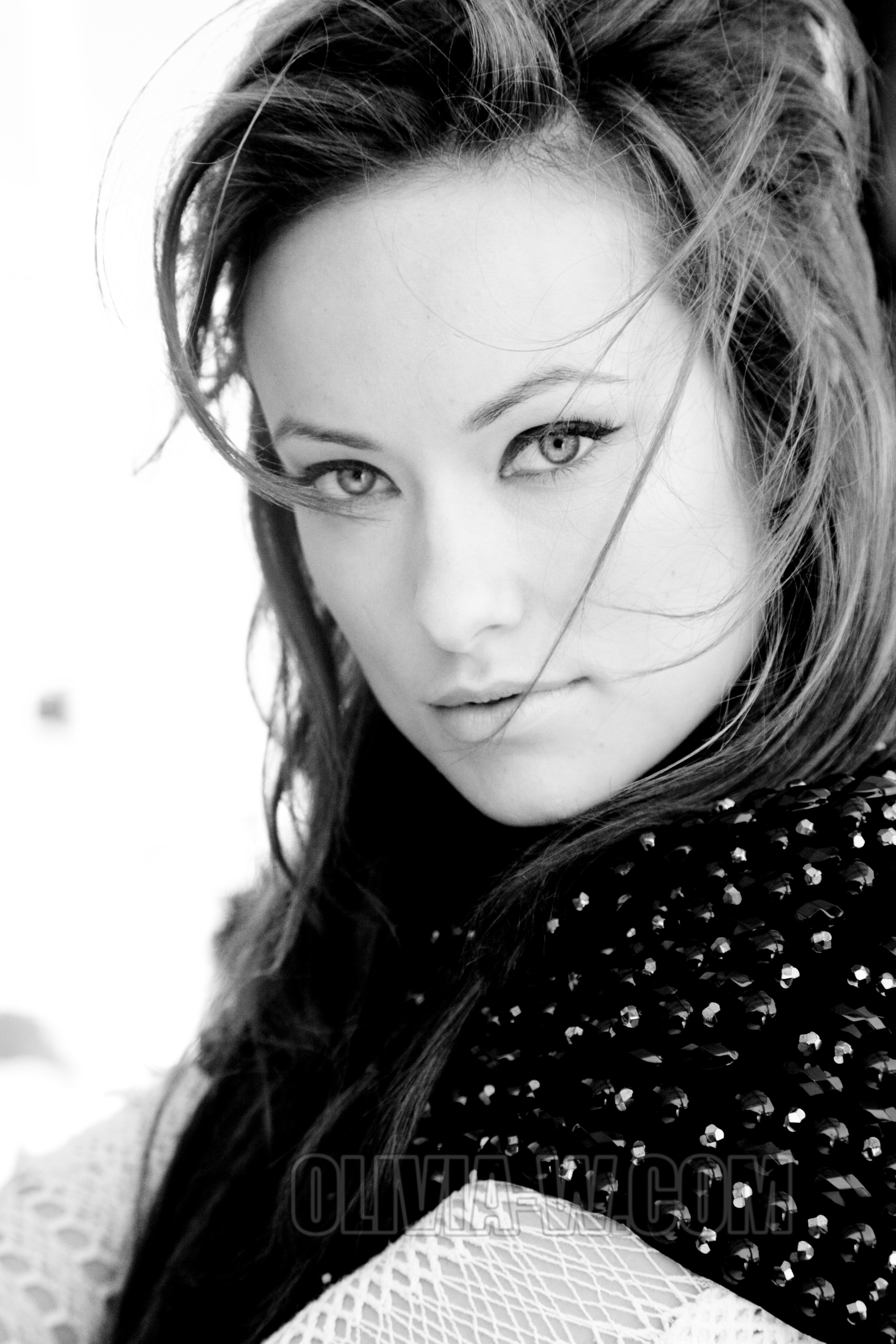 People 3744x5616 Olivia Wilde model actress hair in face monochrome women looking at viewer celebrity