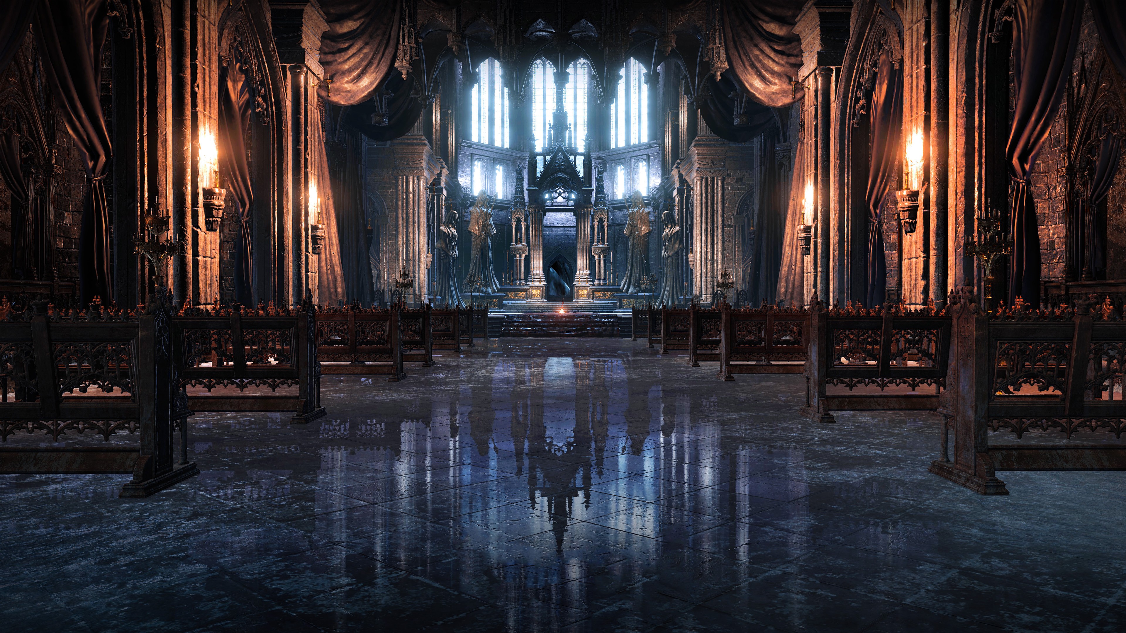 General 3840x2160 Dark Souls Dark Souls III video games cathedral Irithyll From Software reflection video game art fantasy art