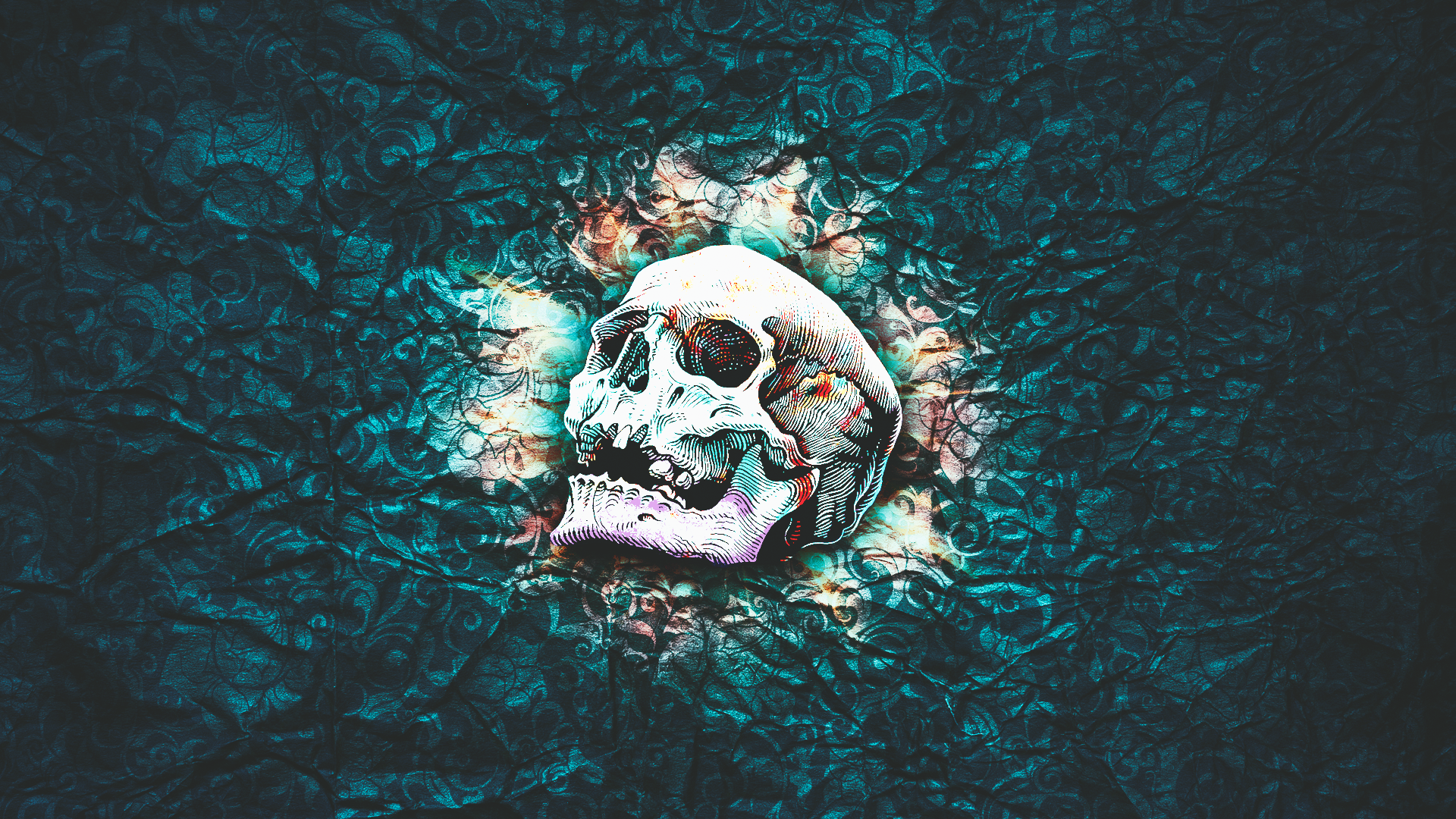 General 1920x1080 skull skull and bones abstract pattern texture colorful teal cyan