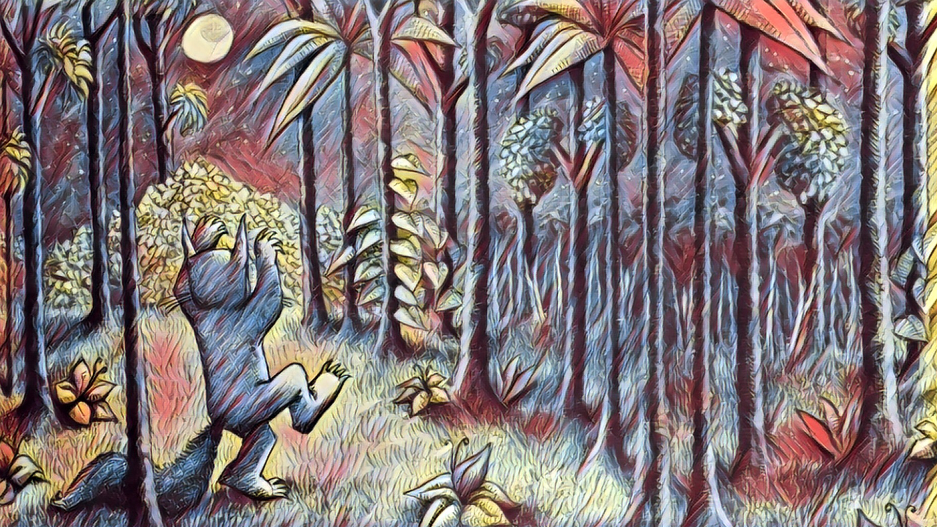 General 1920x1080 Where the Wild Things Are night forest Moon Maurice Sendak