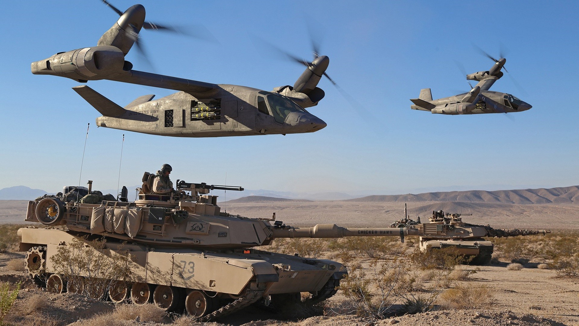 General 1920x1080 tank helicopters military desert M1 Abrams United States Army concept art