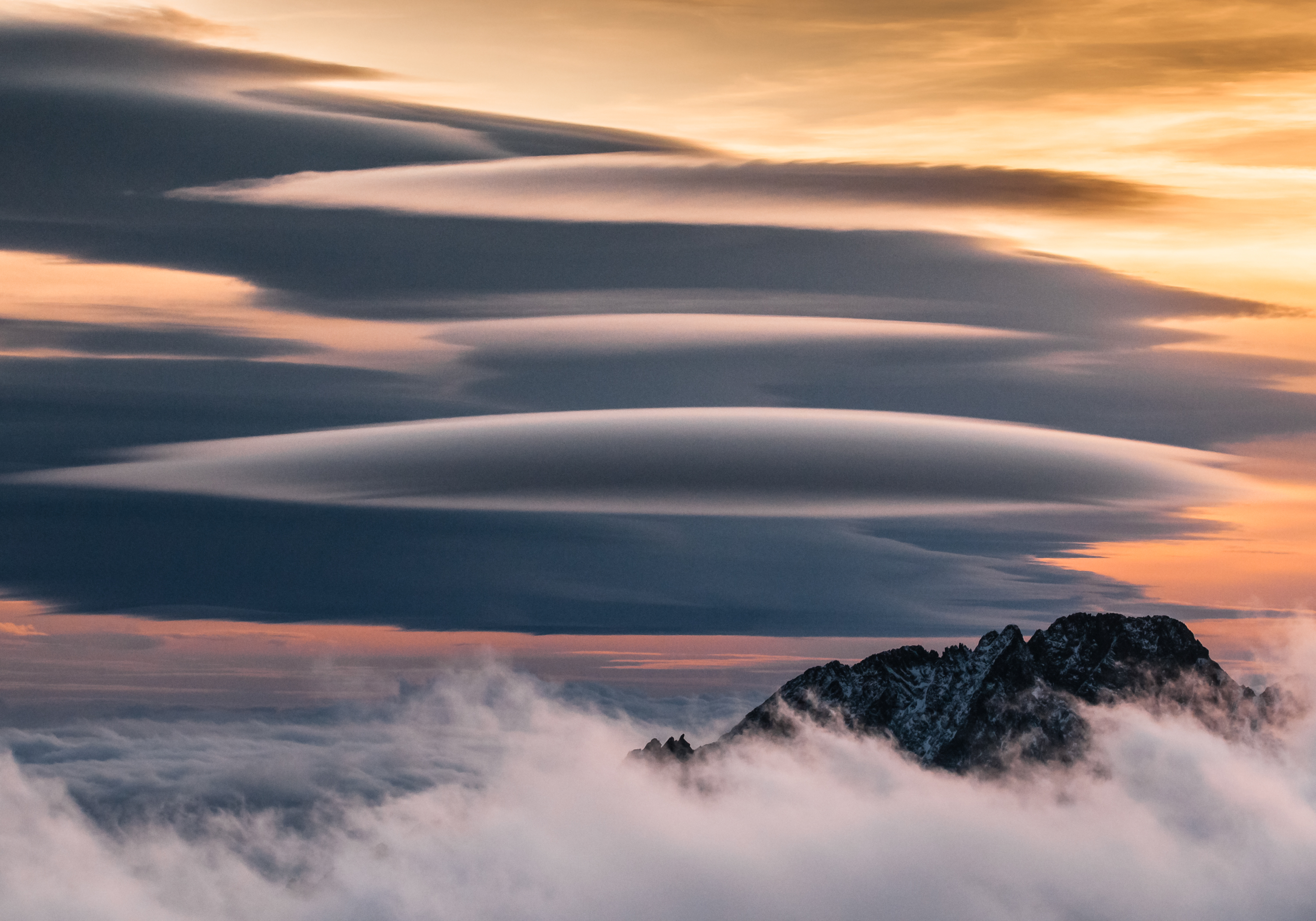 General 3000x2100 nature landscape mountains aerial view Tatra Mountains sunset Slovakia clouds snowy peak mist lenticular clouds