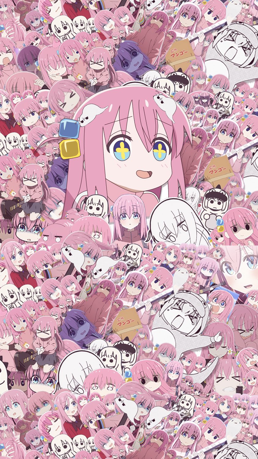 Anime 843x1500 anime anime girls BOCCHI THE ROCK! pink portrait display pink hair Gotou Hitori smiling symbol-shaped pupils blue eyes hair between eyes hair ornament long hair