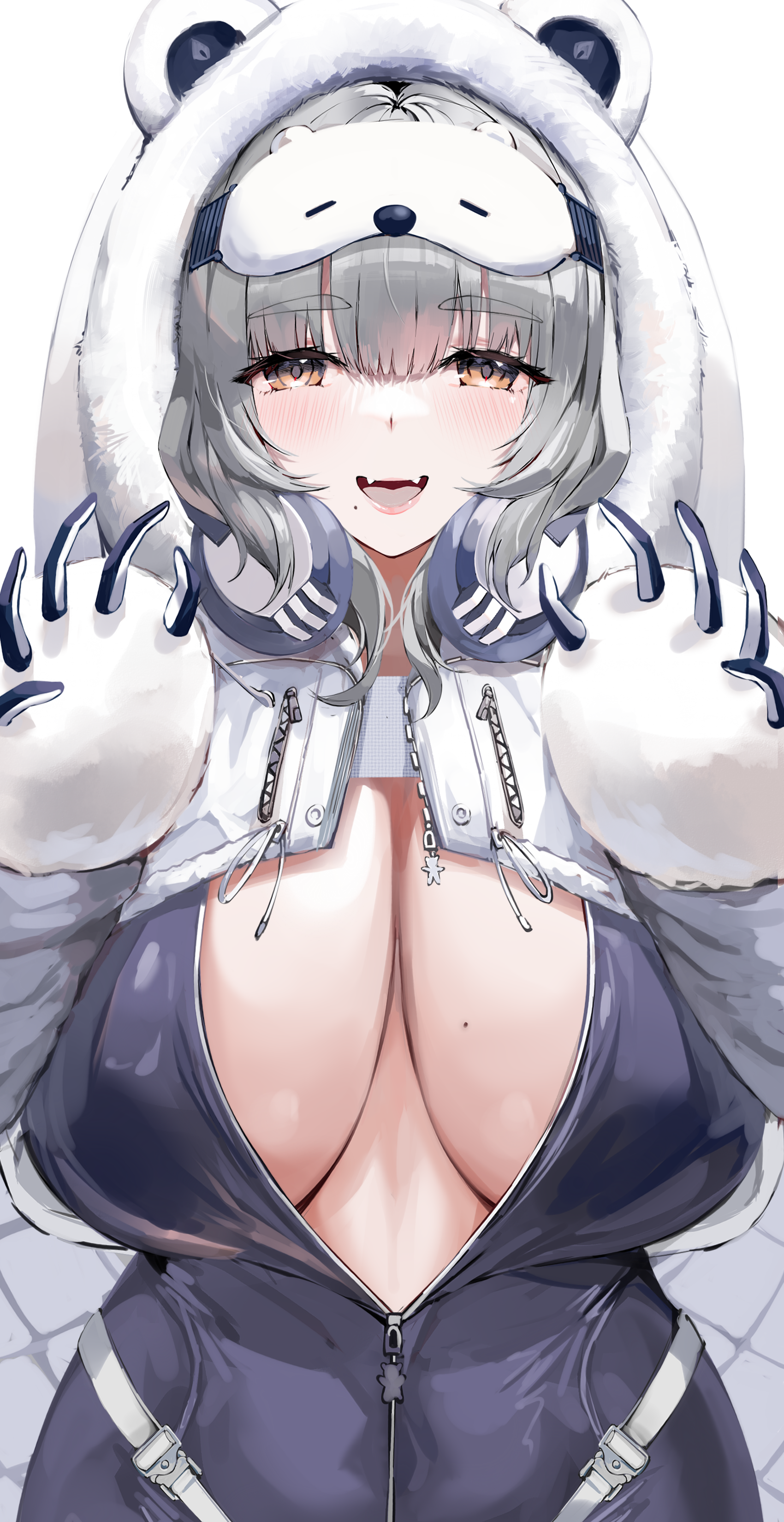 Anime 1700x3300 Nikke: The Goddess of Victory anime girls boobs Neve (Nikke : The Goddess of Victory) moles big boobs mole on breast smiling mole under mouth unzipped portrait display headphones