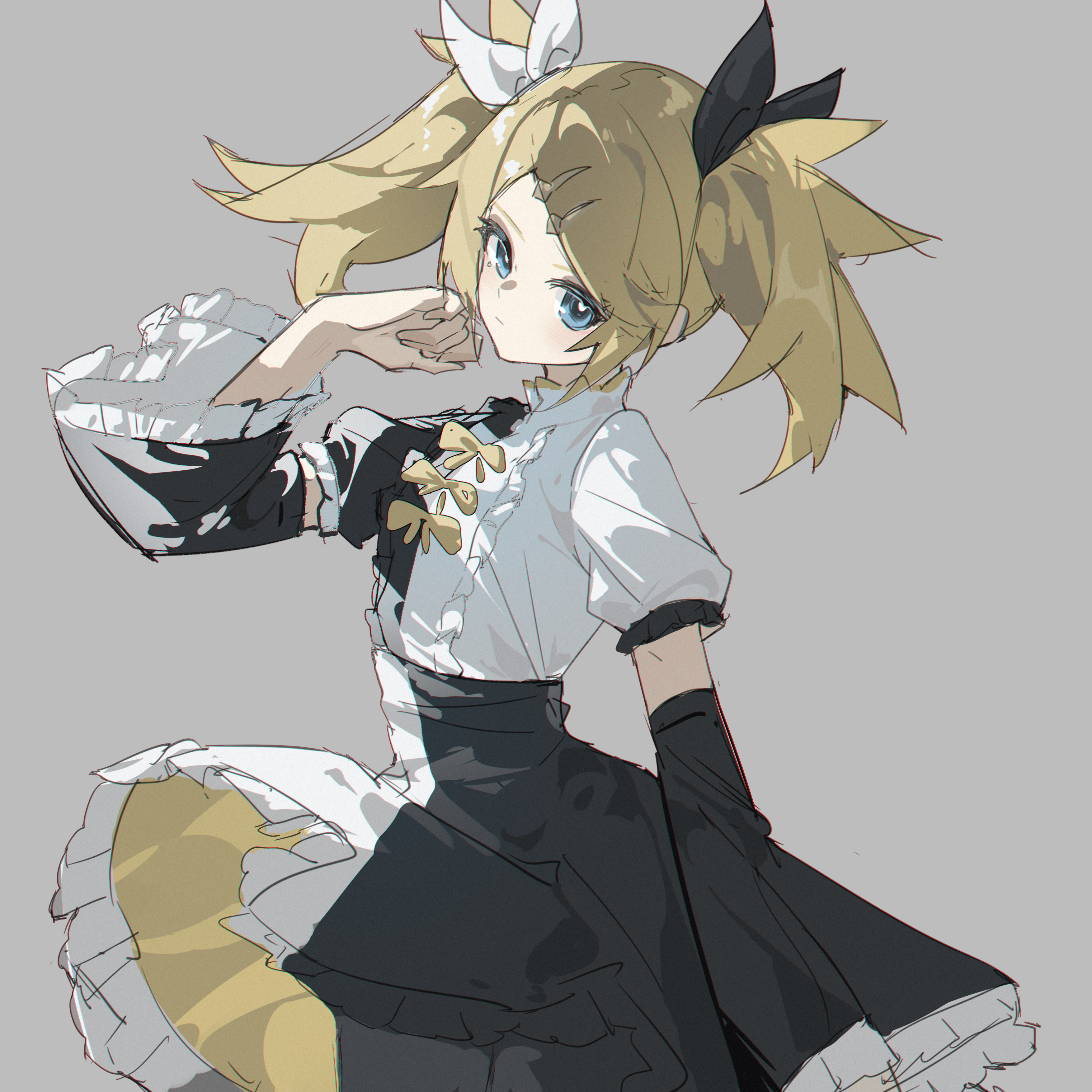 Anime 3508x3508 QTian anime girls Kagamine Rin Vocaloid blonde blue eyes twintails detached sleeves dress