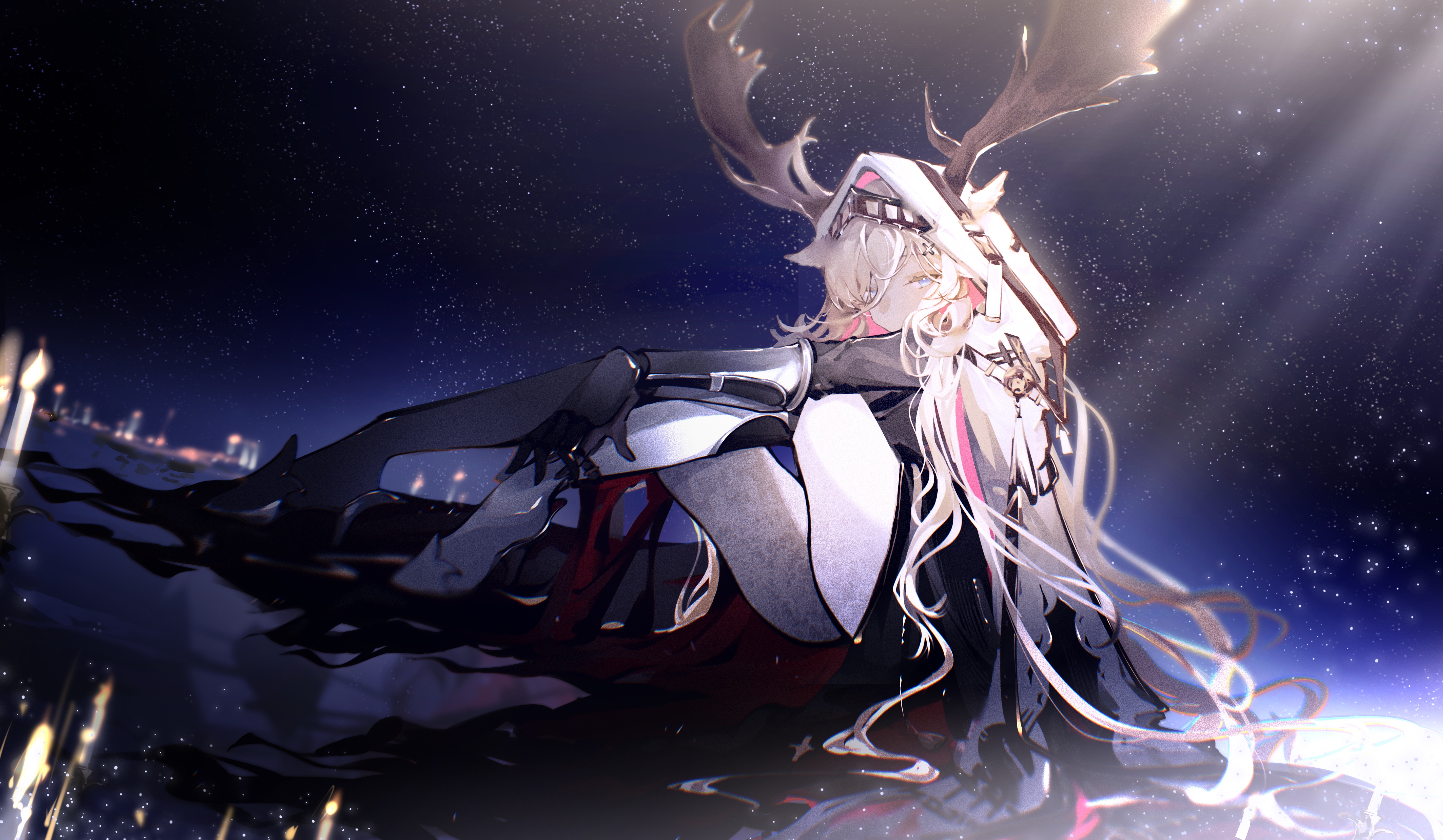 long hair, anime, anime girls, candles, stars, reflection, Arknights, The Candle  Knight Viviana (Arknights) | 5698x3319 Wallpaper - wallhaven.cc