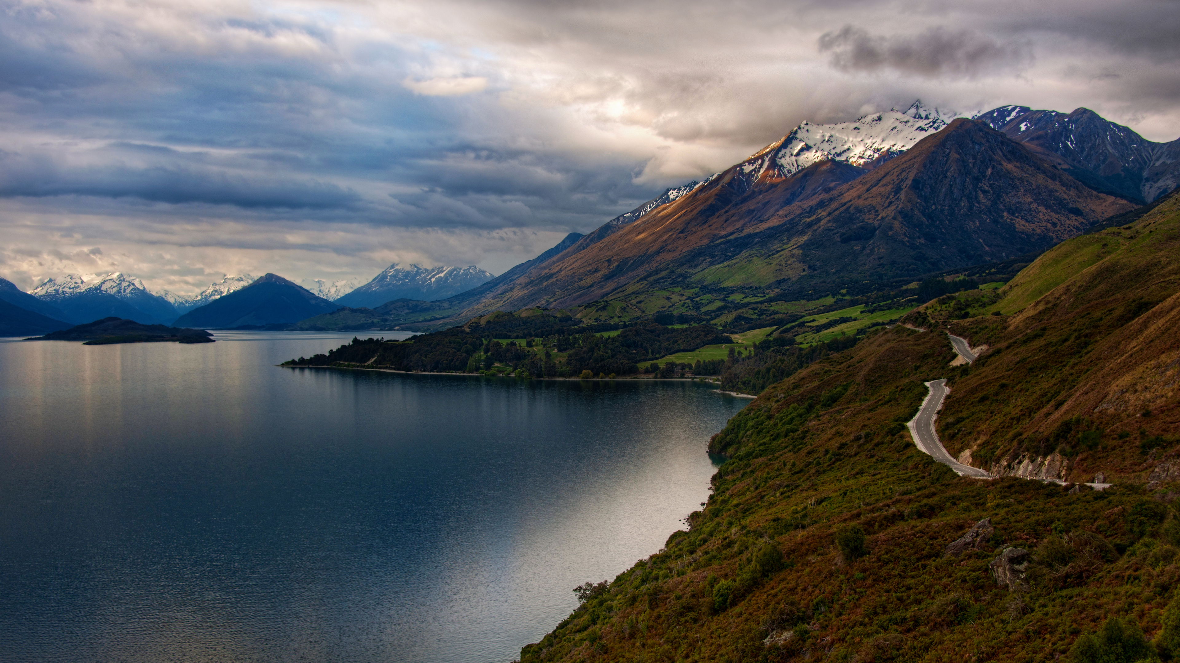 General 3840x2160 landscape 4K New Zealand nature mountains clouds sea water snow road