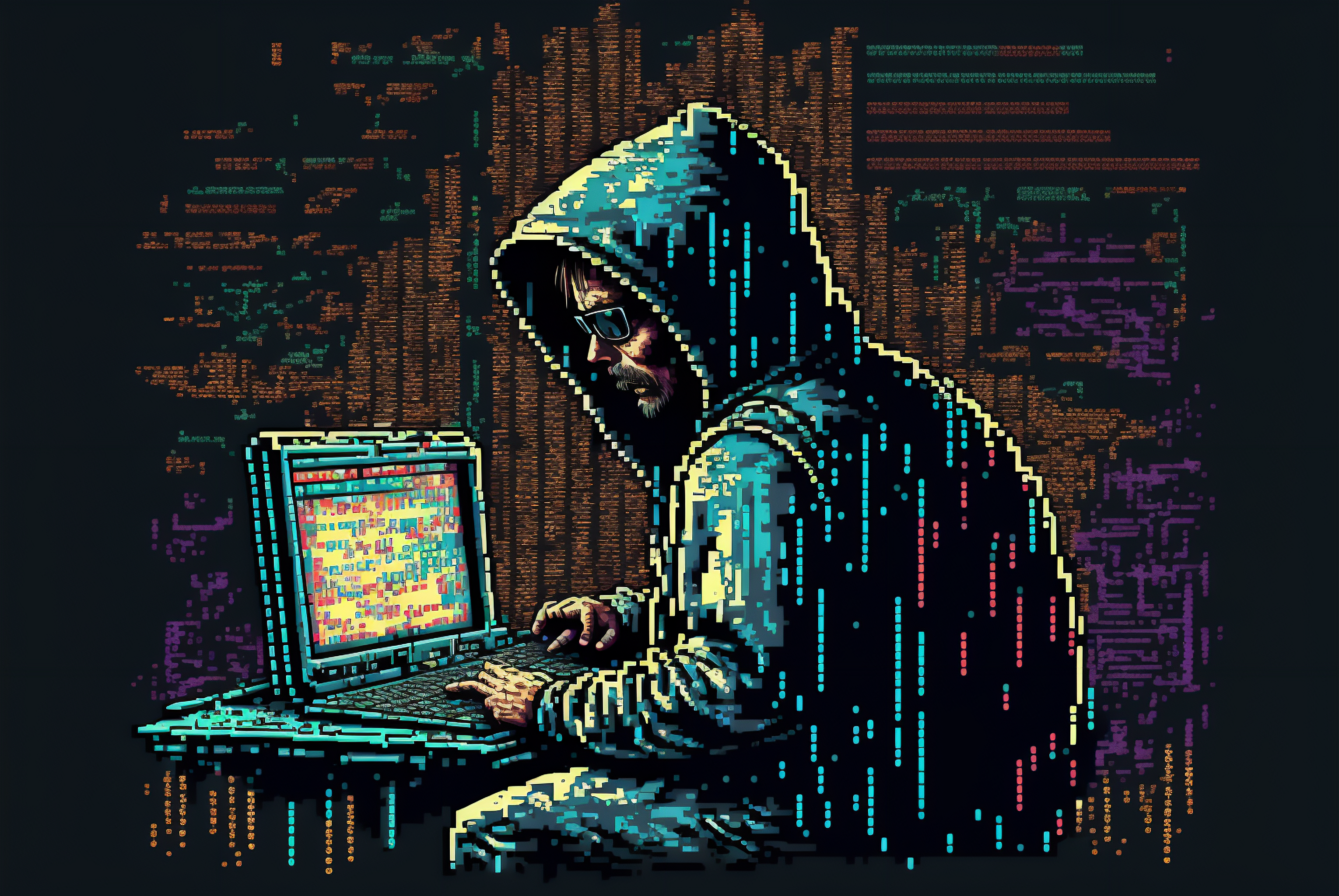General 3060x2048 AI art illustration pixels hacking computer